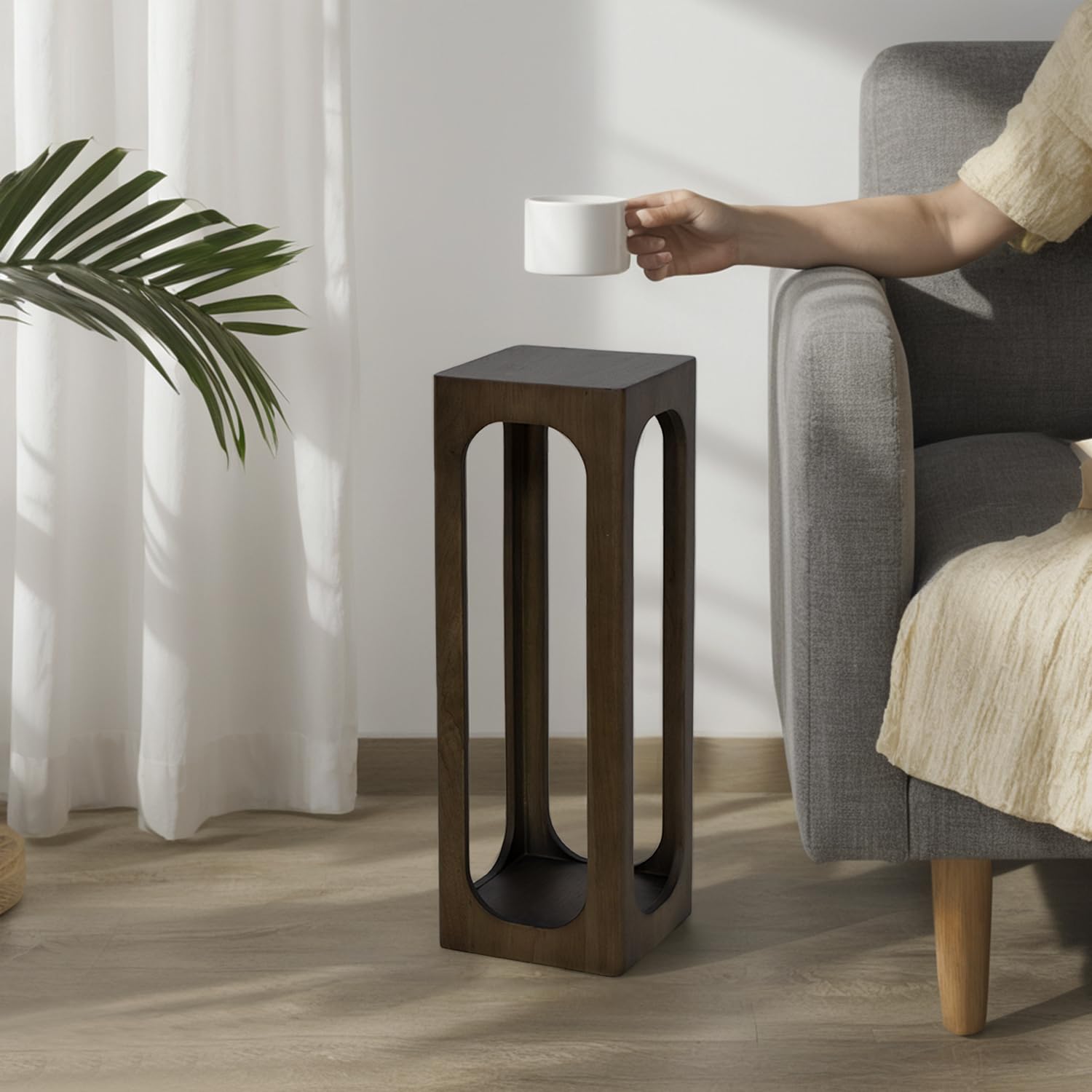 COVLON Drink Table, Soild Wood Small Space Side Table, Decorative End Table for Living Room,Badroom or Entryway Decoration, Natural Wood, Brown