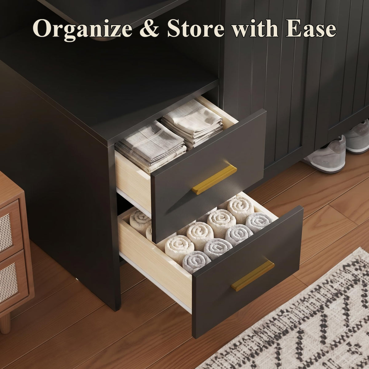Black Wardrobe Closet with Drawers