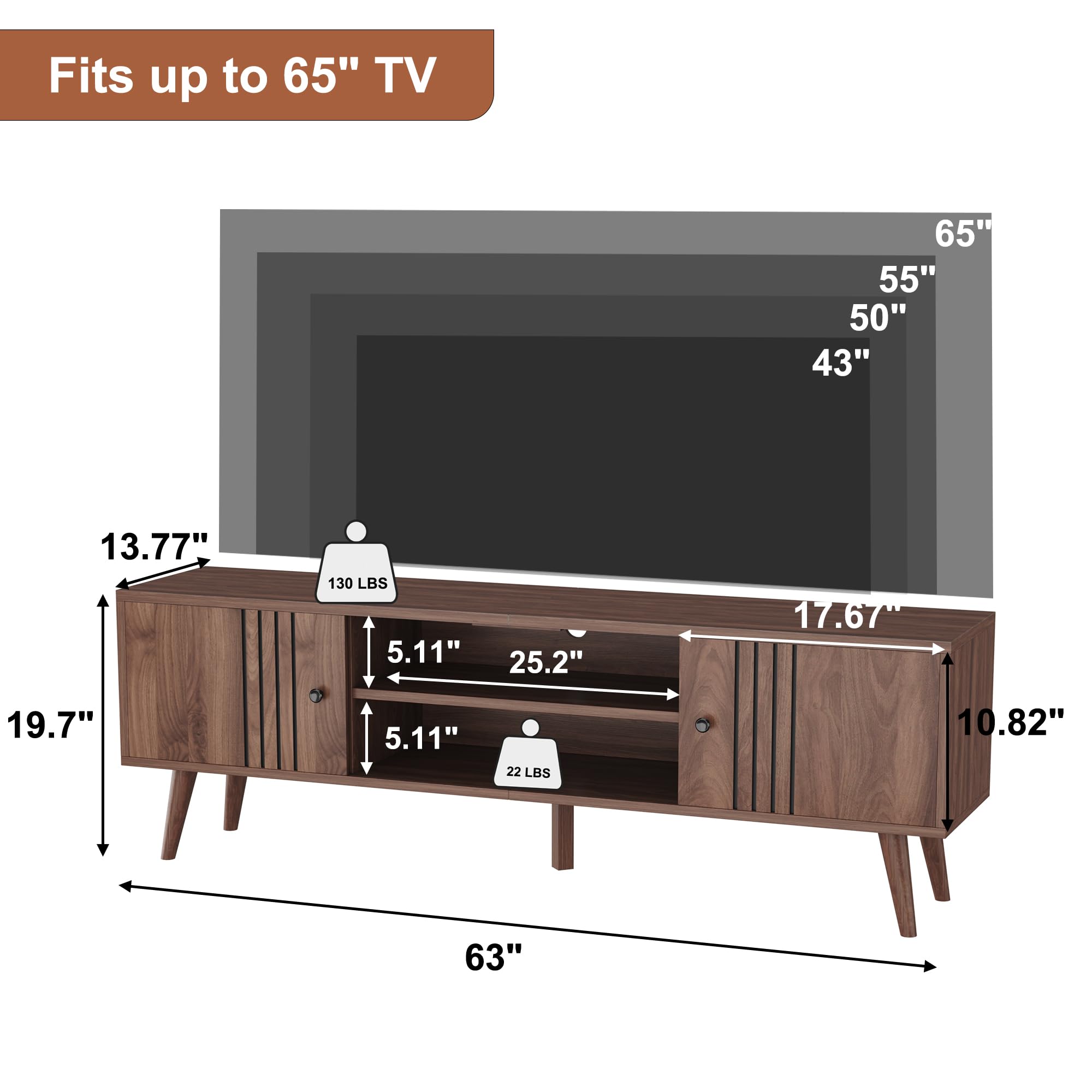 Mid-Century TV Stand with Sliding Door – Fits TVs up to 65"