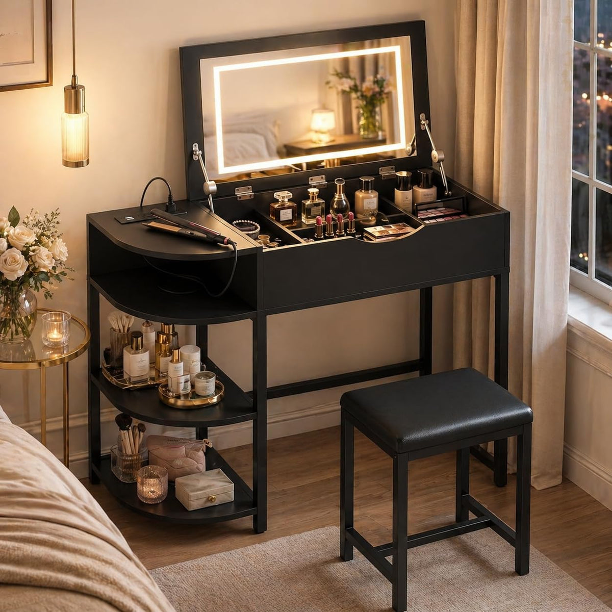 Flip-Top Vanity Desk with Lights