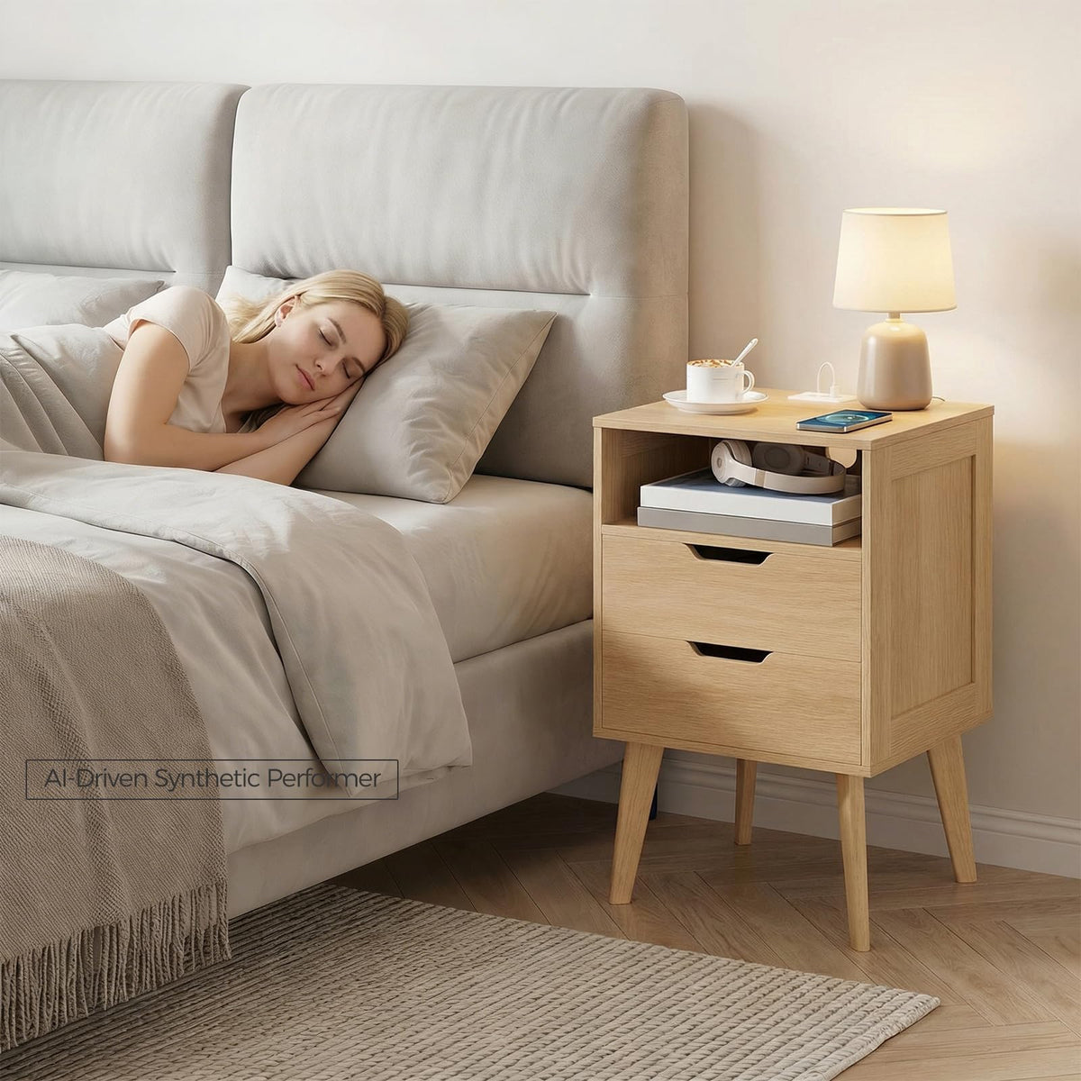 MAHANCRIS Nightstand with Charging Station and 2 Drawers, Bedside Table