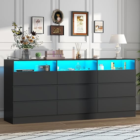 9-Drawer Dresser with LED Lights & Power Outlet