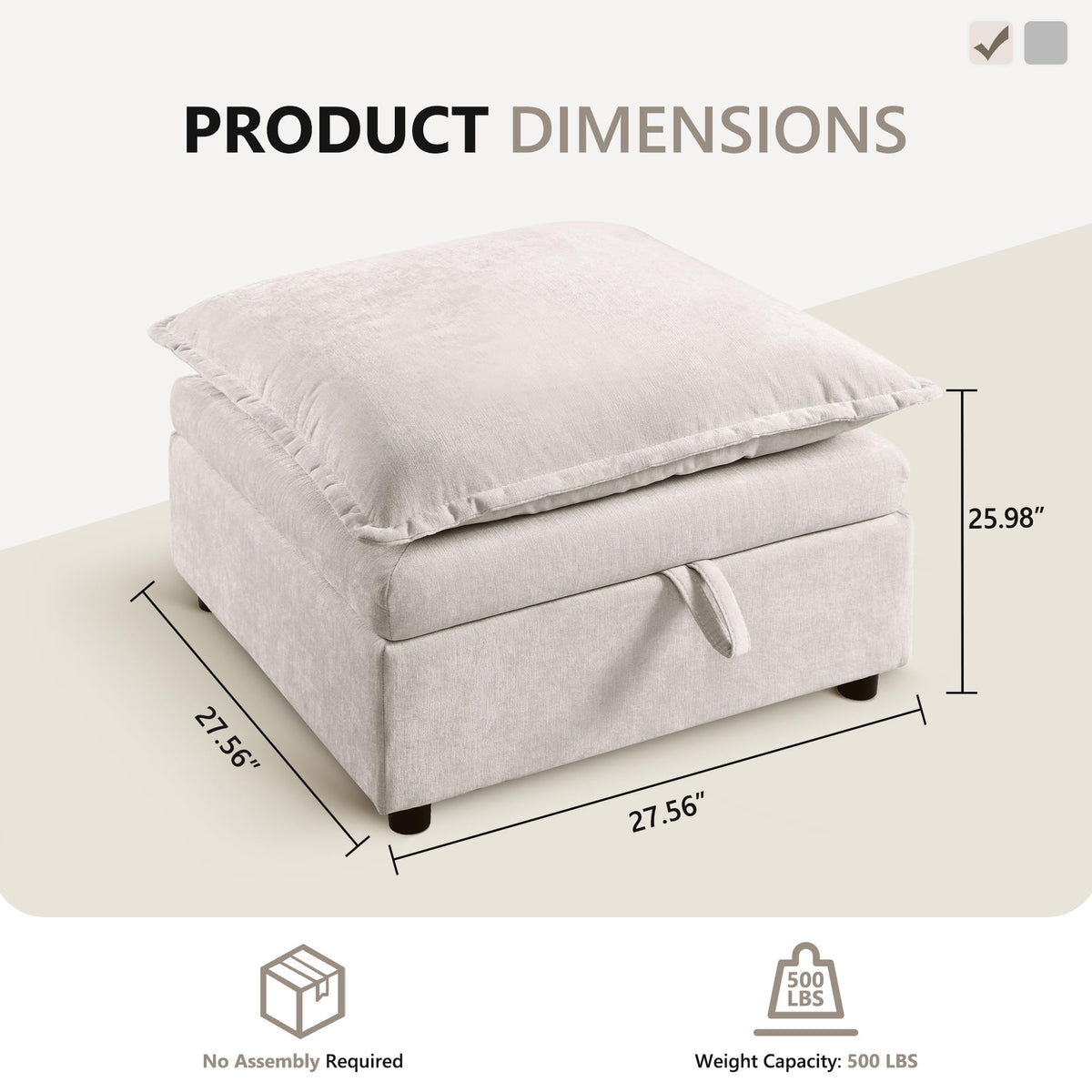 ALLTUFO Chenille Upholstered Rectangle Ottoman for Modular Sectional Cloud Couch, Foot Stool, Faux Wood Feet, Durable Frame, Modular Sectional Couch Add Ons for Living Room, Bedroom, Beige