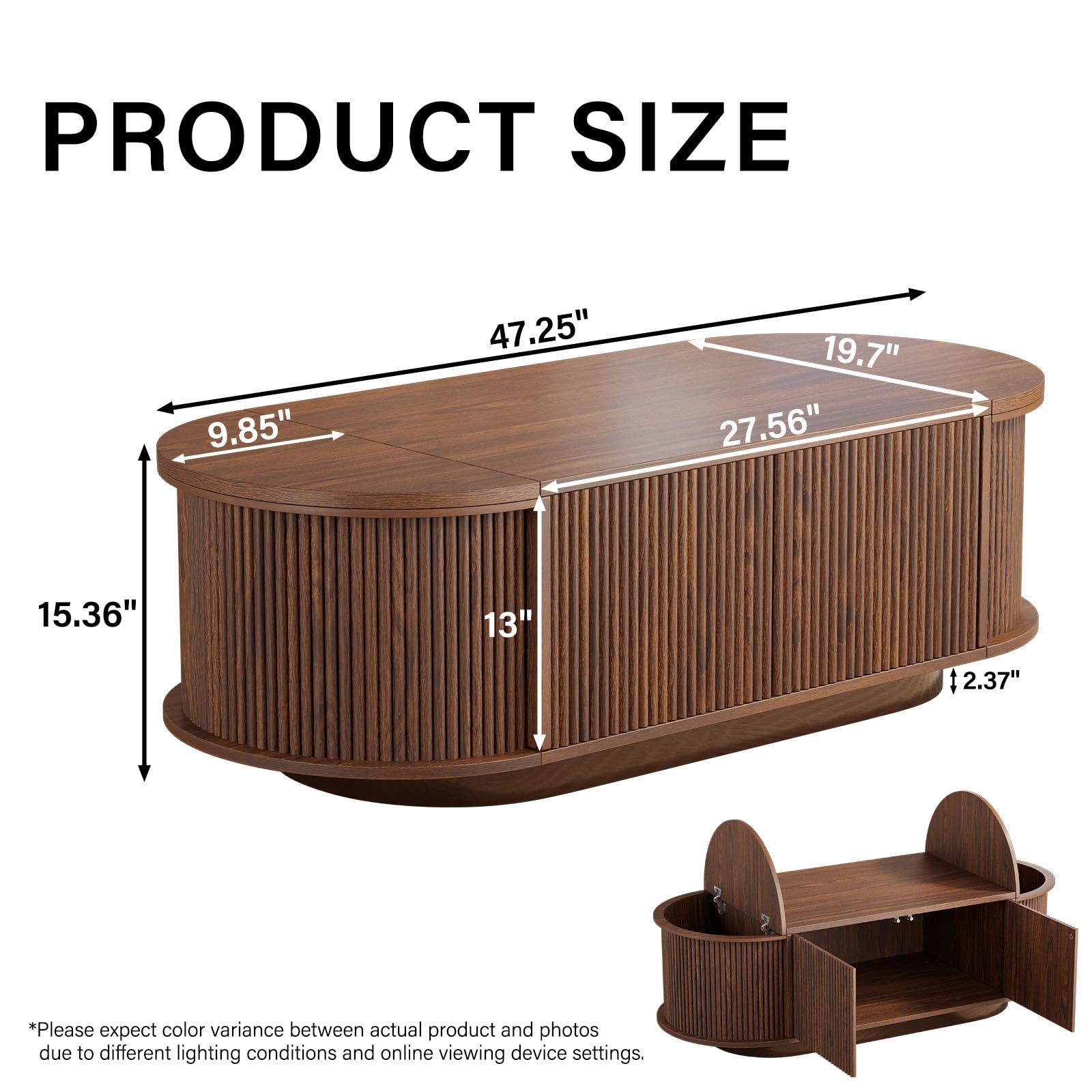 Oval Fluted Coffee Table with Flip-Top Storage