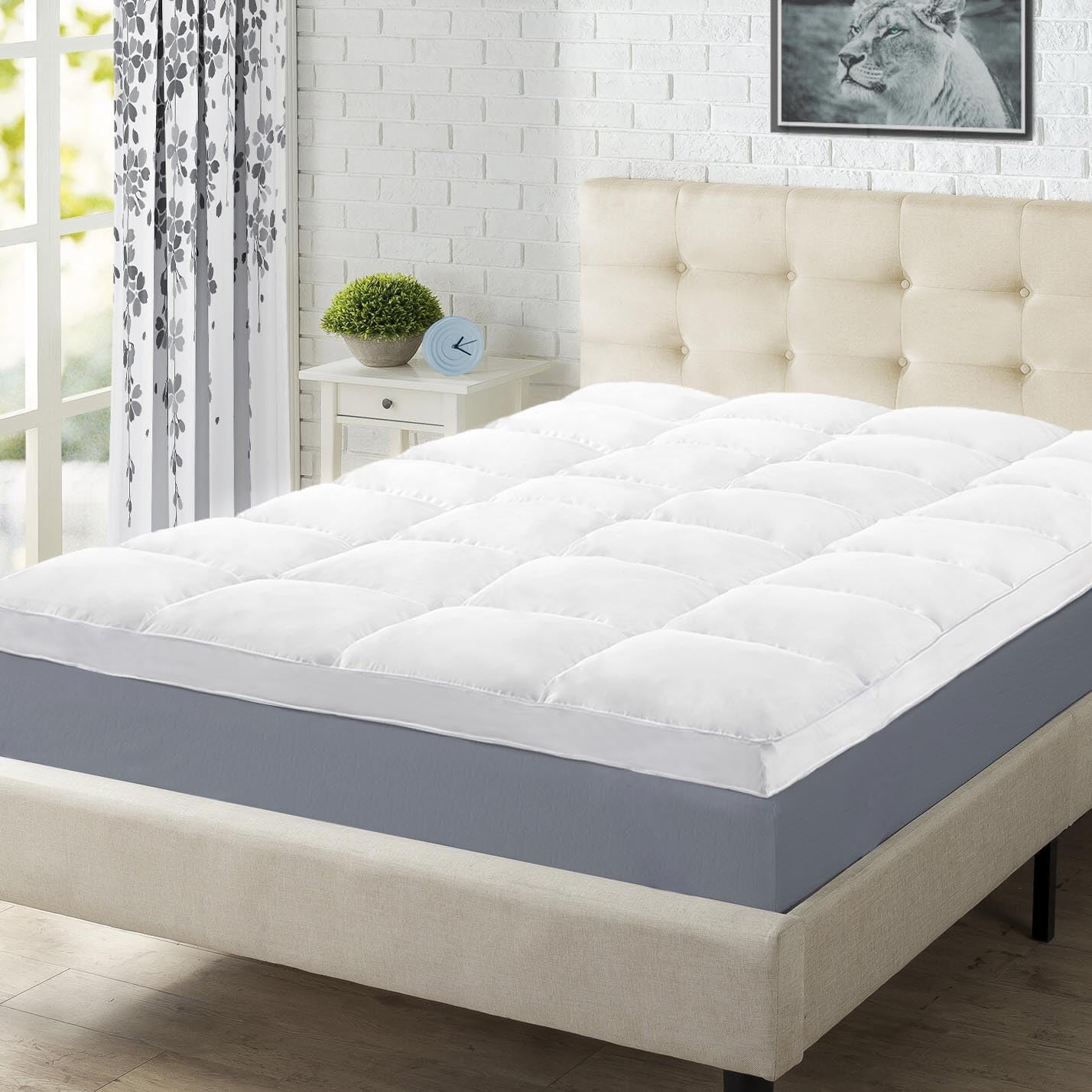Superior Mattress Topper, Down Alternative, 2 Inch Deep Sized Bed Pillow Top, Comfort Pad, Fluffy Mattress-Topper Protector, Plush Cooling Extra Soft, Hotel Quality, Sleep, All-Season, King, White