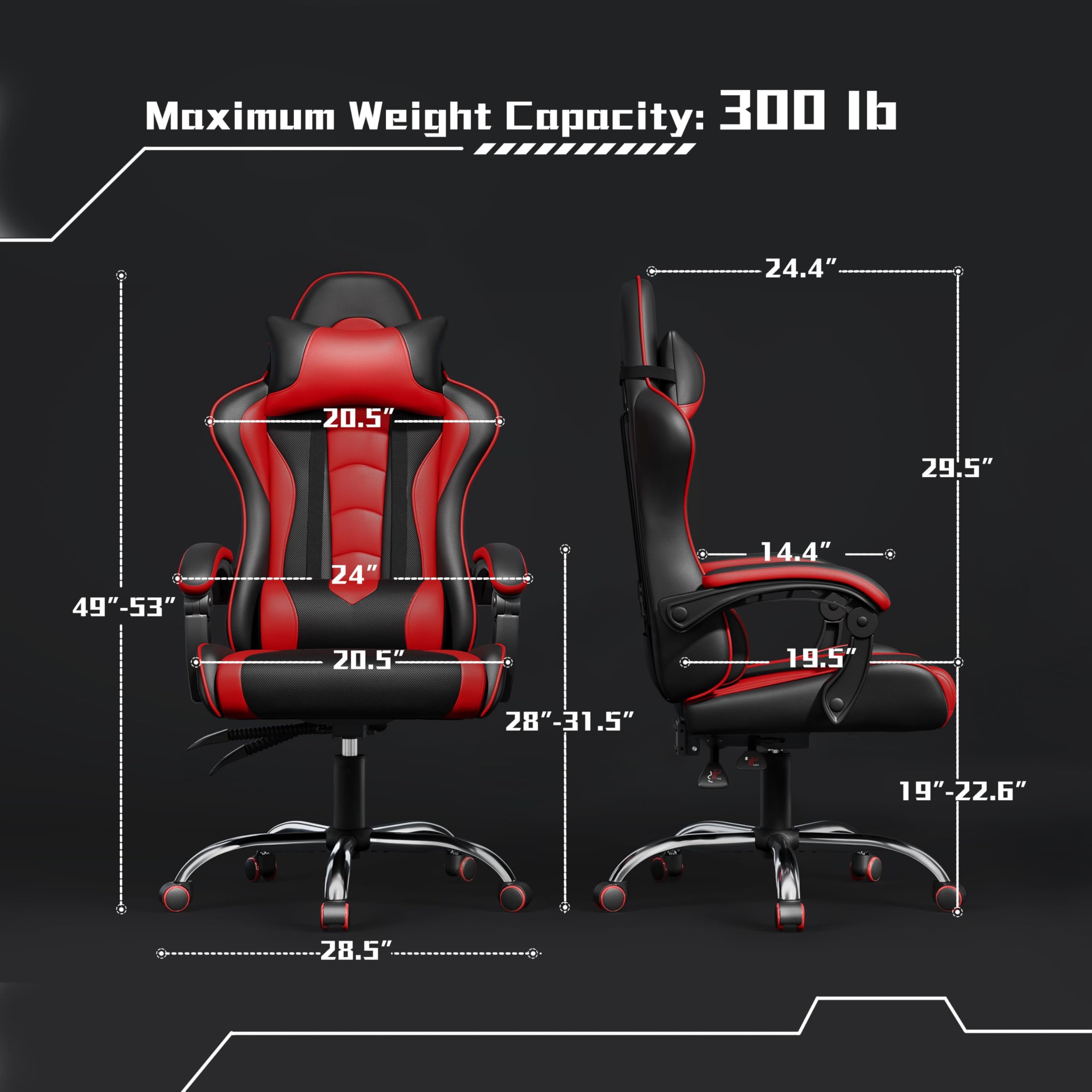 Yaheetech Gaming Chair, Computer Office Chair with Headrest and Massage Lumbar Support, Height Adjustable Ergonomic Chairs with Swivel Seat, Black/Red
