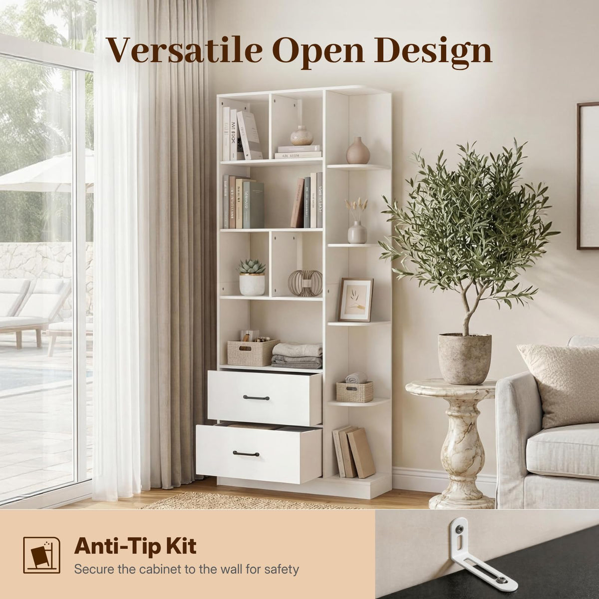 Corner Bookshelf with Drawers