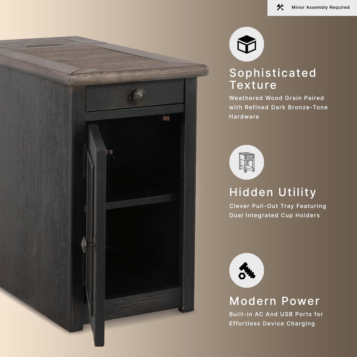 Signature Design by Ashley Narrow Chairside End Table, USB & Outlets