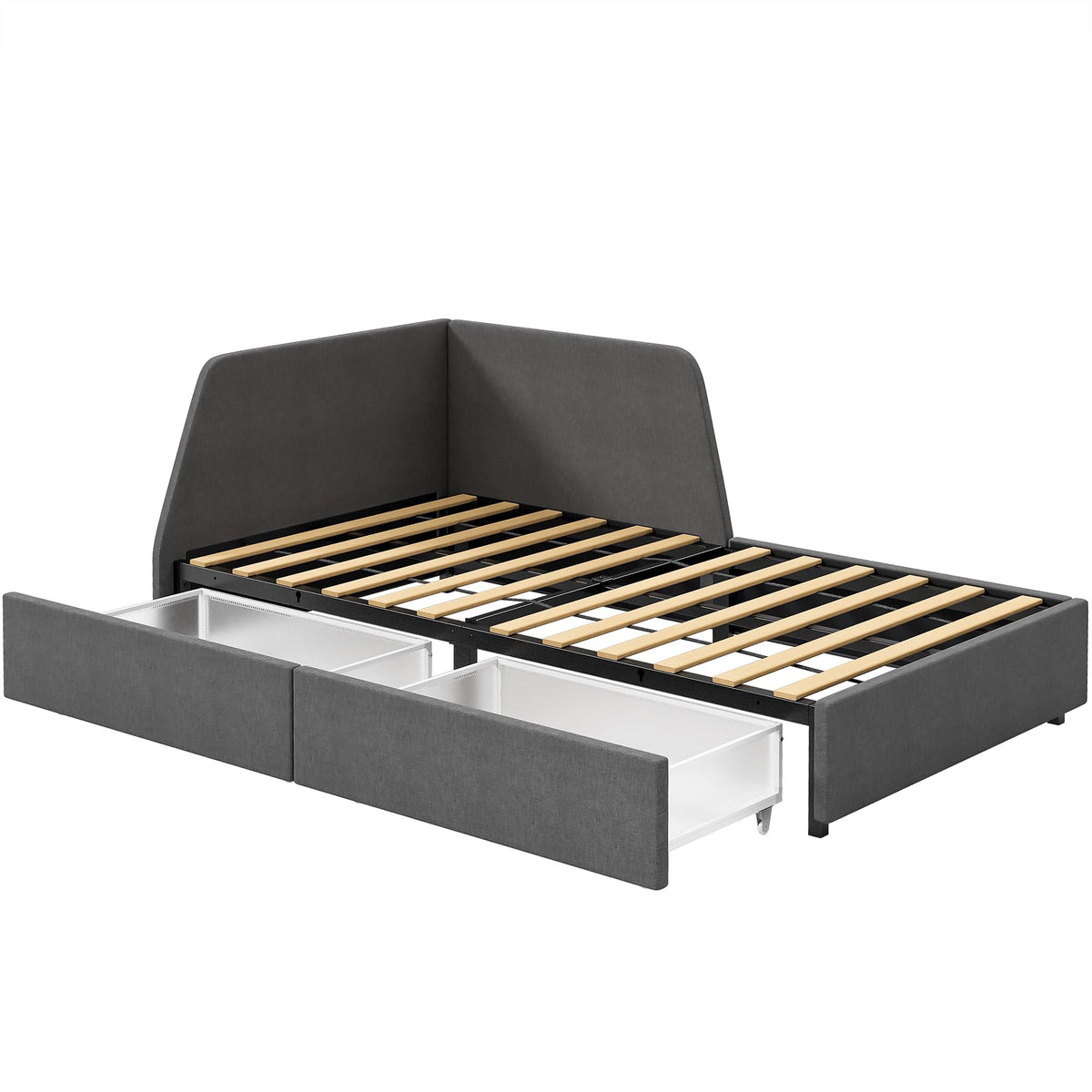 LIKIMIO Premium Twin Corner Daybed with 2 Drawers and Headboard, Grey