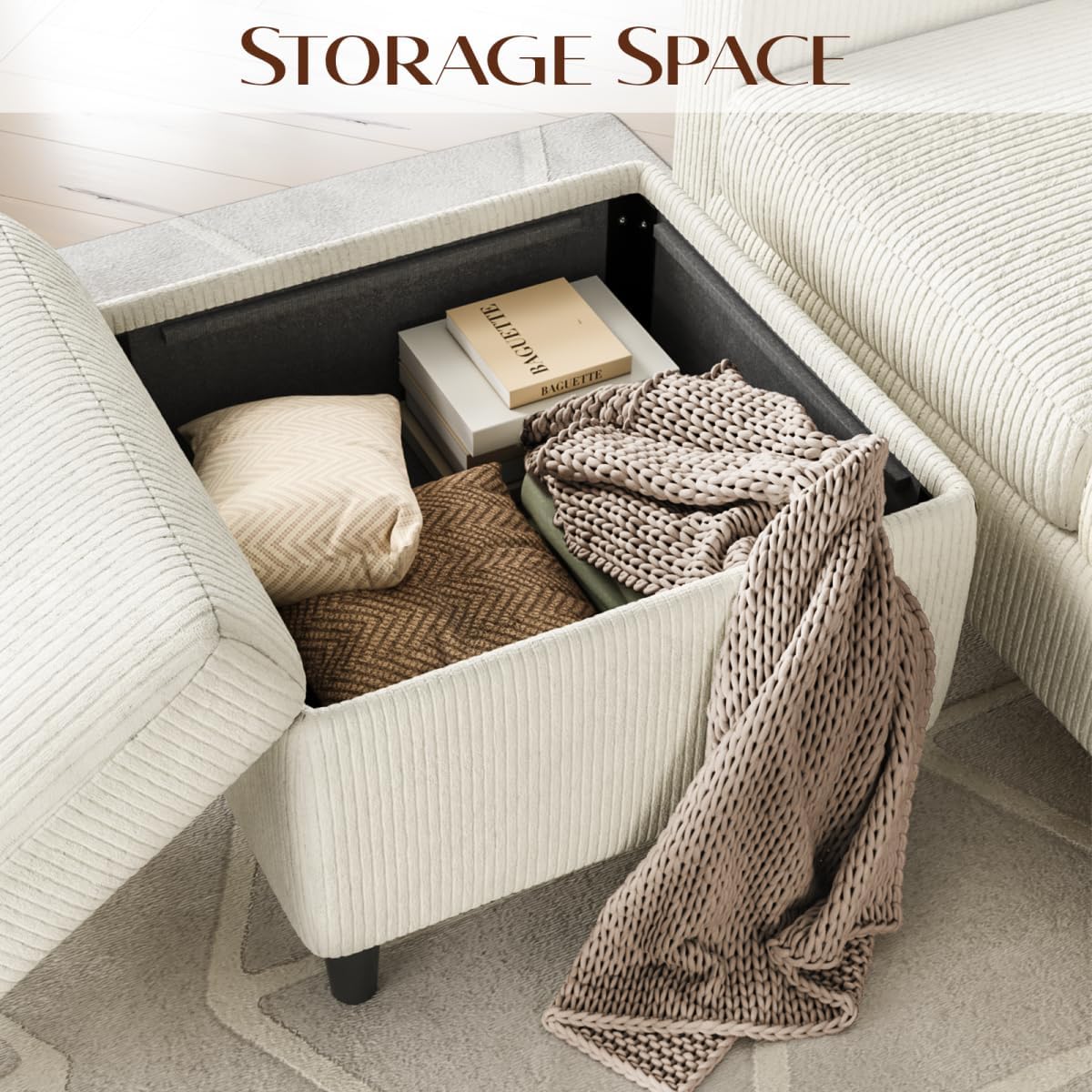 Corduroy L-Shaped Storage Sectional