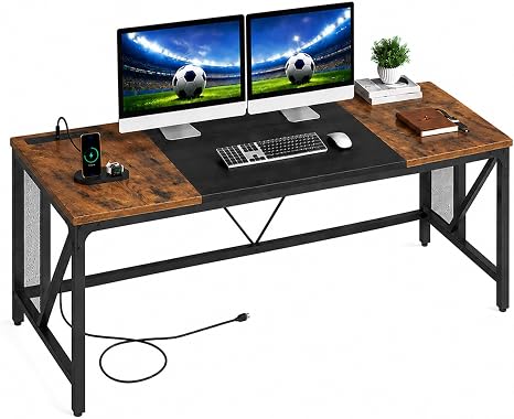 Industrial Computer Desk with Power Outlets