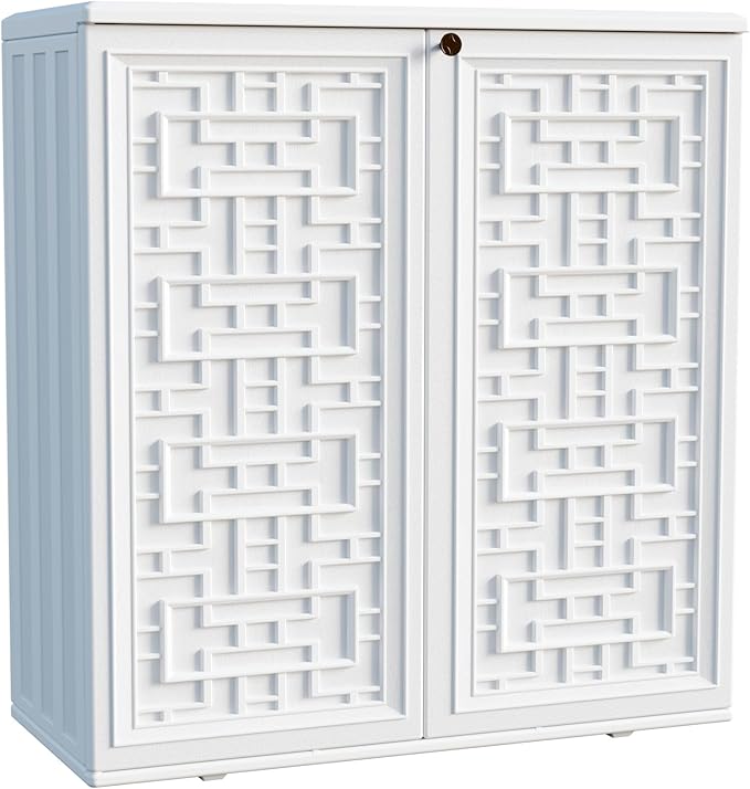 Outdoor Storage Cabinet with Shelf & Weatherproof Resin