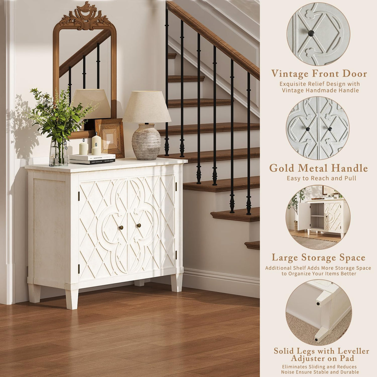 Karlott Buffet Cabinet with Storage, Wood Sideboard Accent Cabinet, White