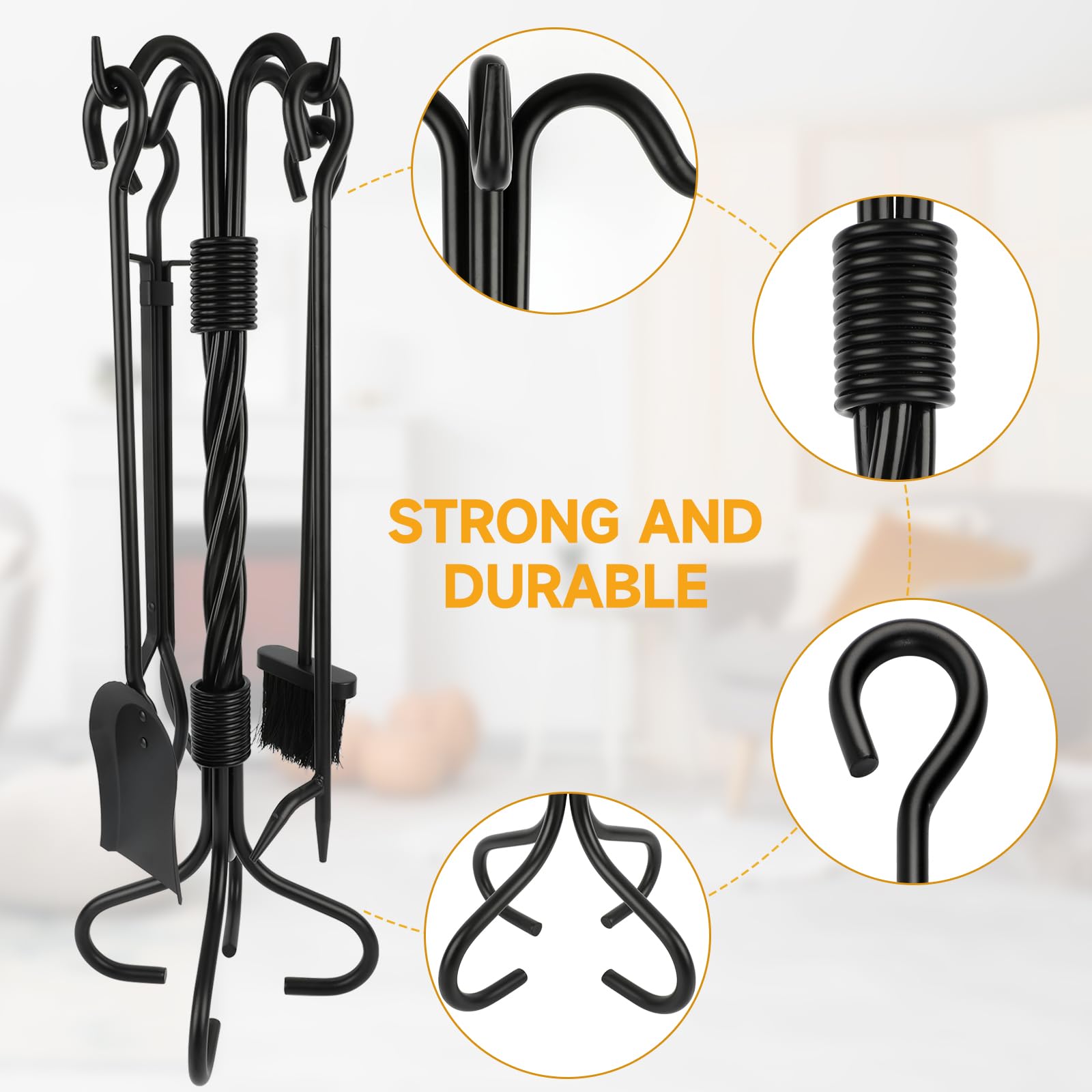 5-Piece Fireplace Tool Set with Stand
