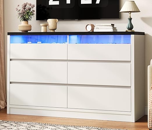 6-Drawer Dresser with RGB LED Light & Hidden Handles