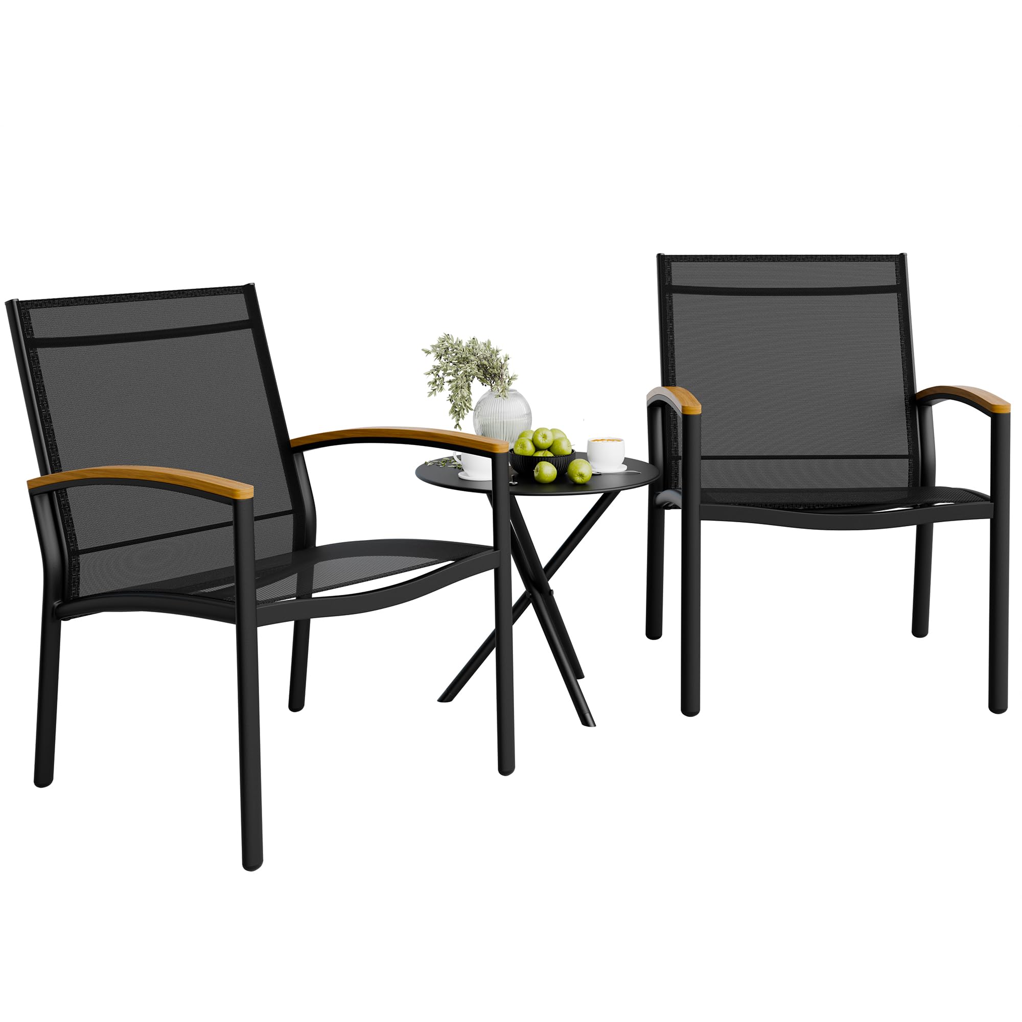 3-Piece Outdoor Bistro Set with Rocking Chairs & Tempered Glass Table