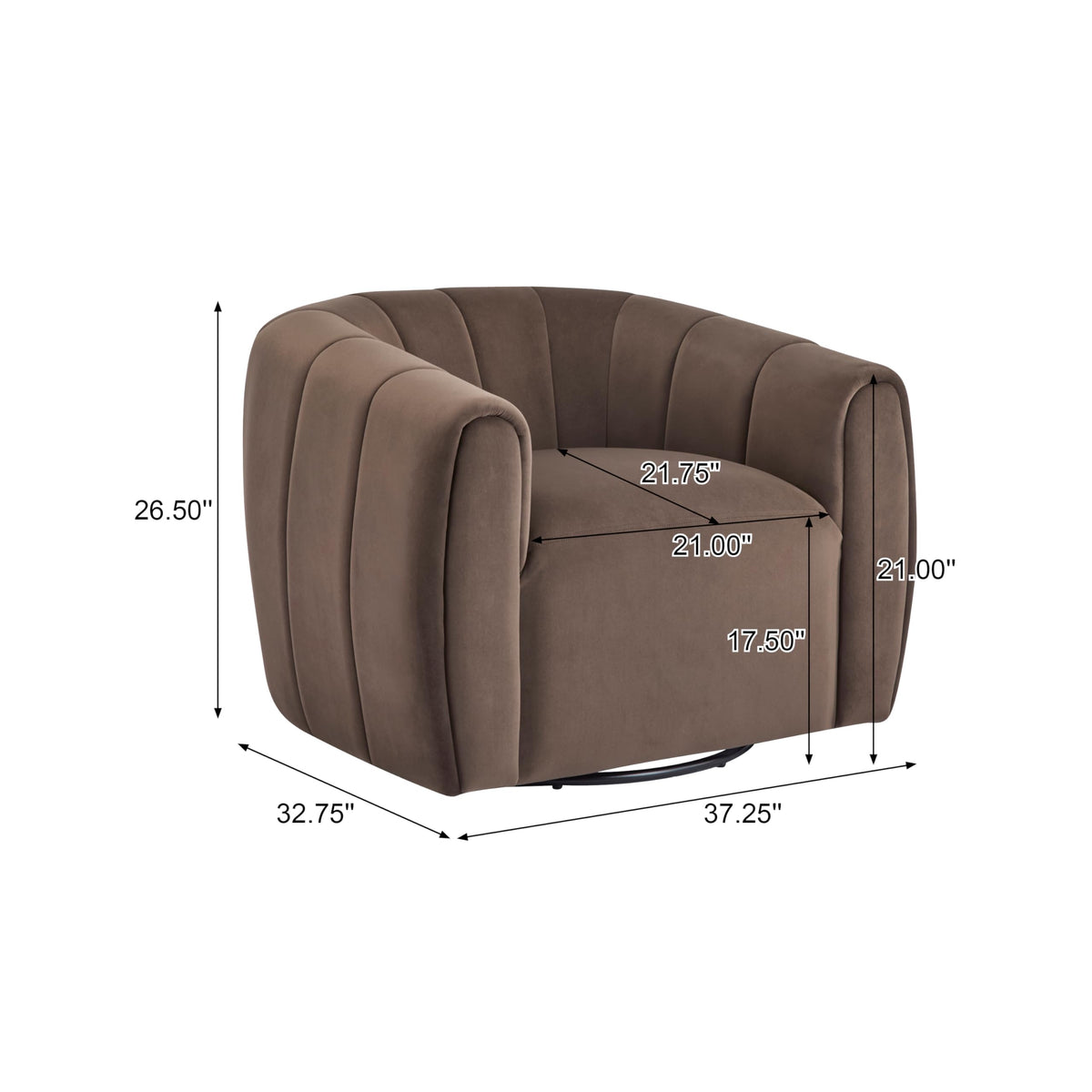 Christopher Knight Home Monroe Velvet Swivel Club Chair, Armchair with 360-Degree Rotation, Upholstered Barrel Swivel Sofa Chair for Living Room, Tufted Back, Thick Cushion, Iron Base, Dark Brown