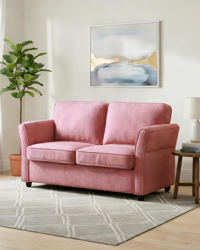 Chenille Loveseat with Outward Arms, Spring Cushion & Removable Covers