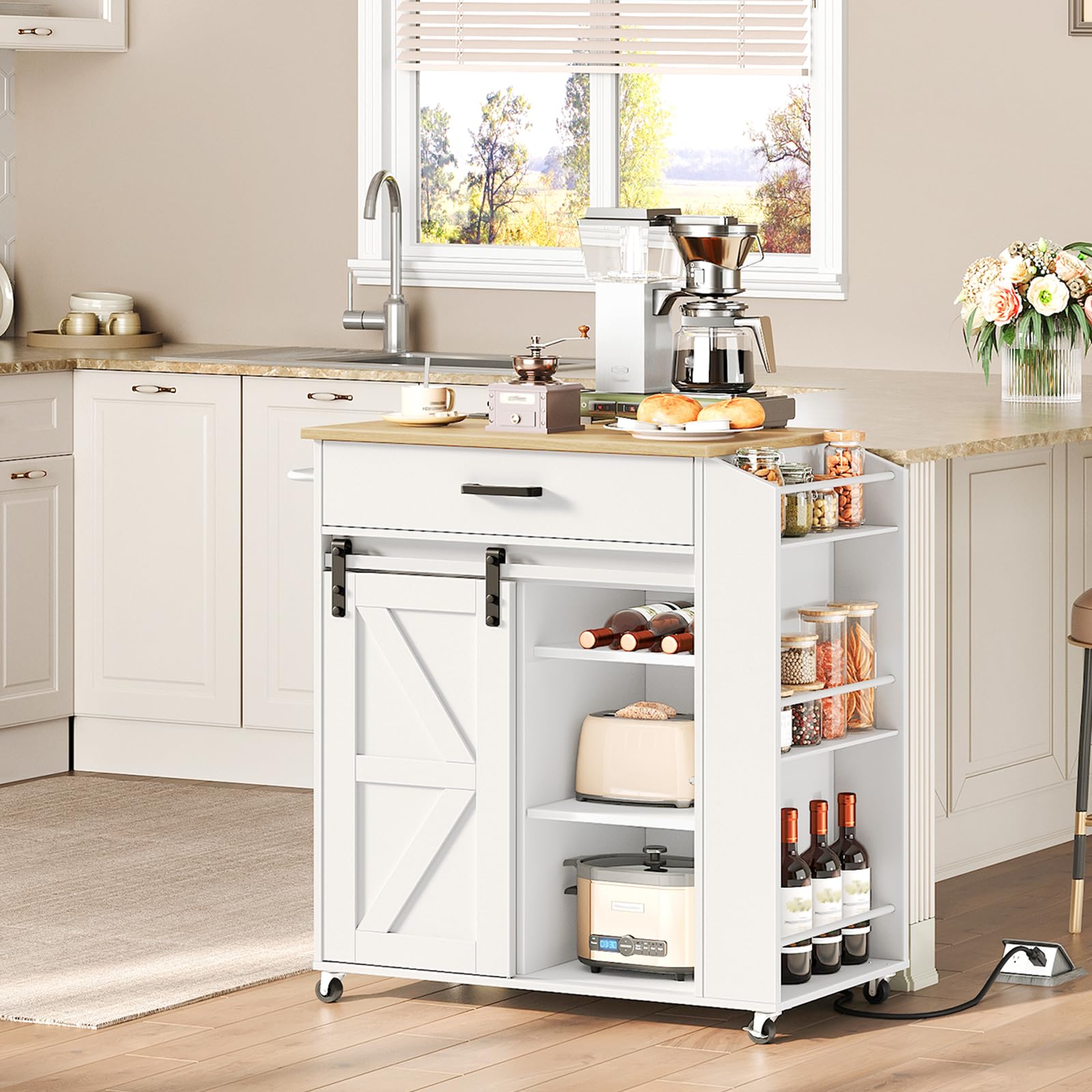 Rolling Kitchen Island with Power Outlet