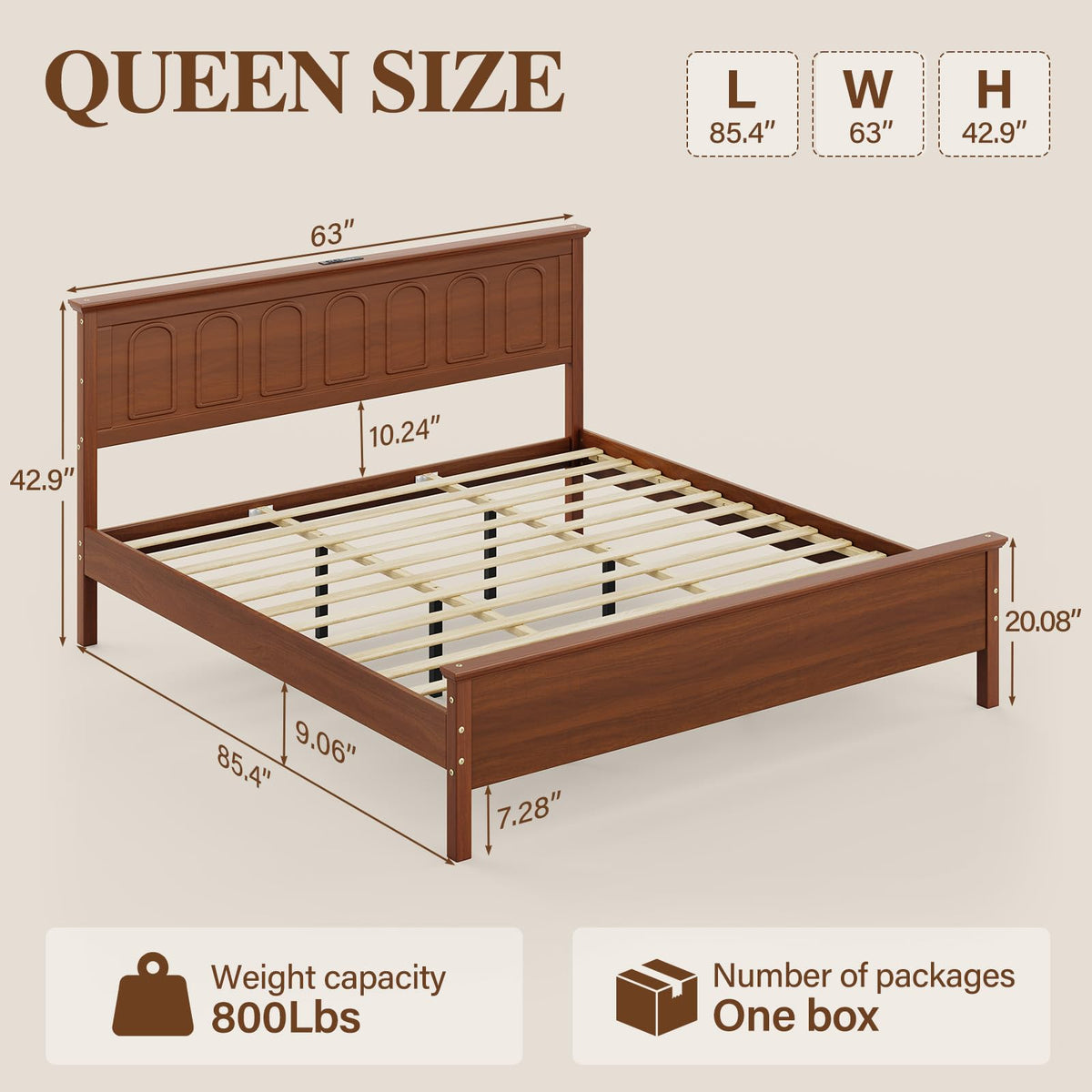 Queen Wood LED Platform Bed