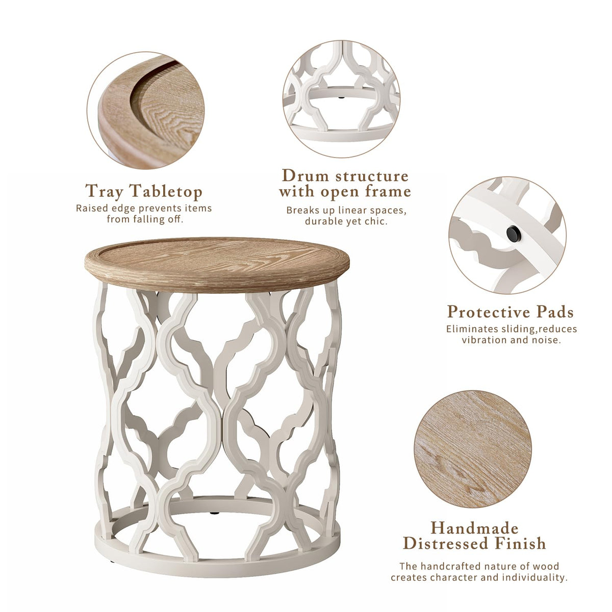 Round Farmhouse Tray Side Table