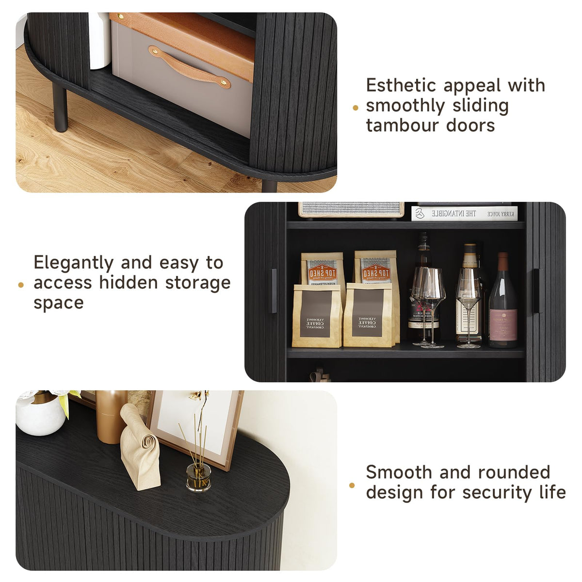 ONBRILL 44" Tall Sideboard Storage Buffet Cabinet with Sliding Door, Black