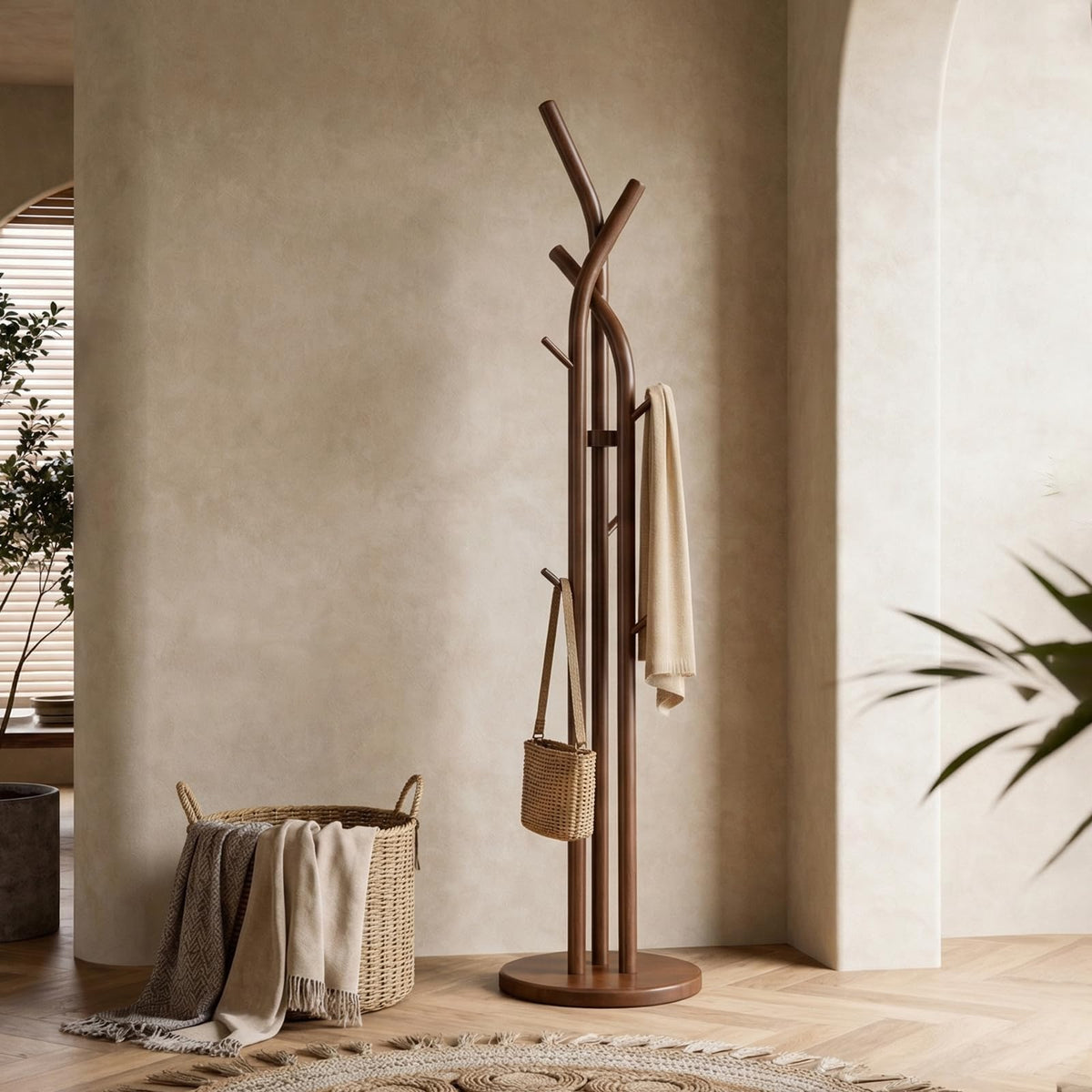 Solid Wood 9-Hook Coat Rack