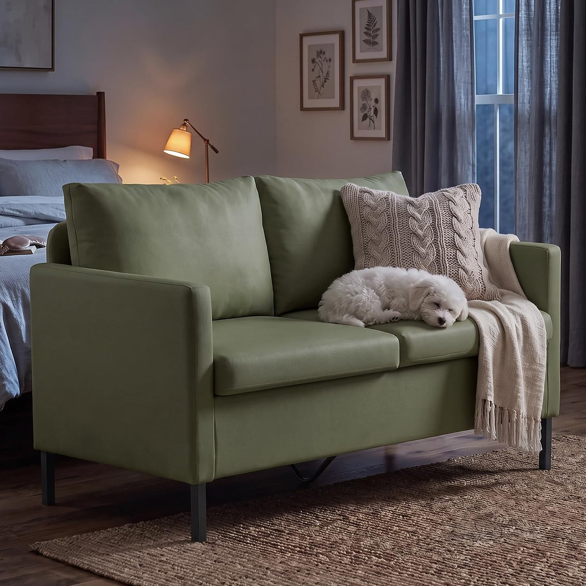 Green Faux Leather Loveseat