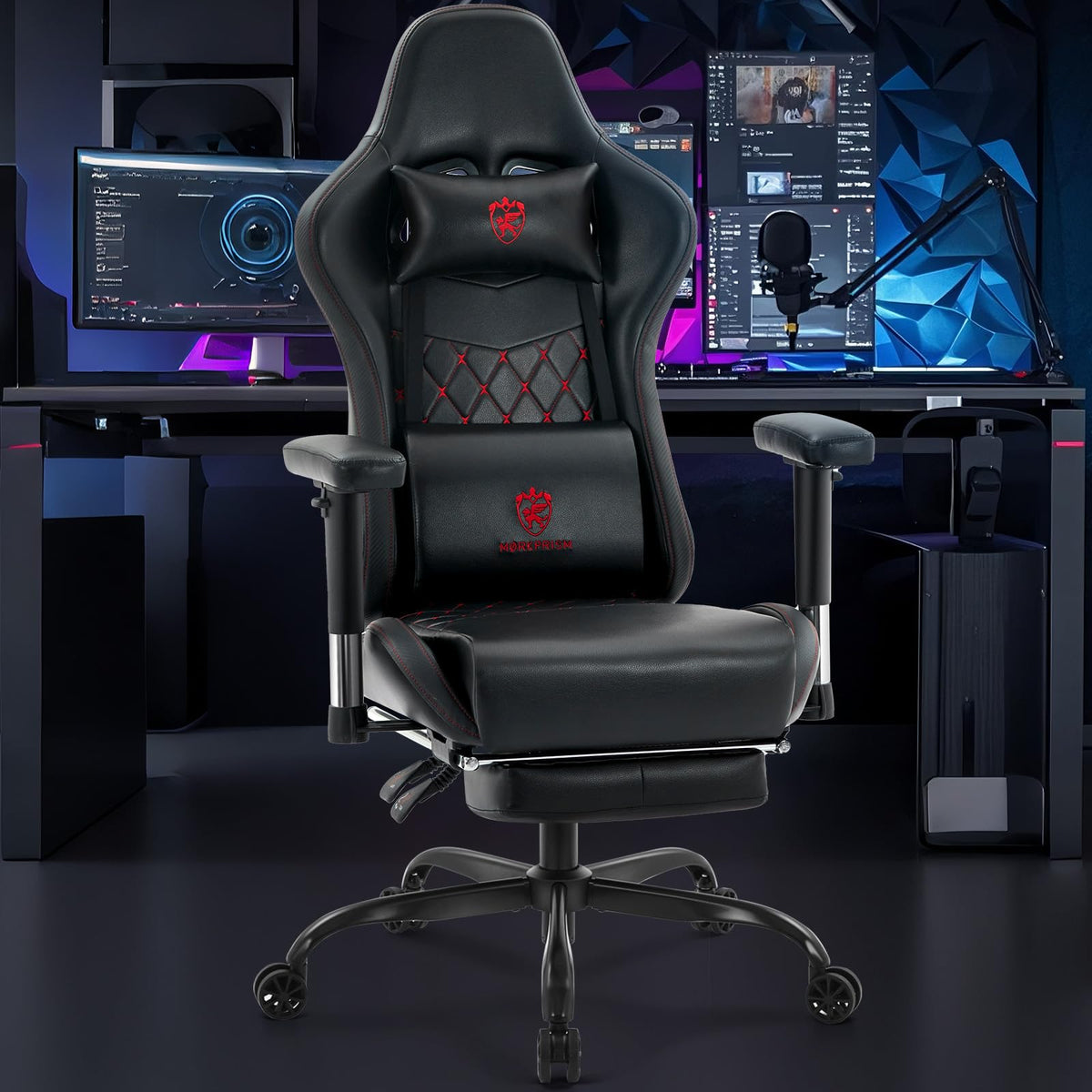 Morkprism Gaming Chair,Office Chair with Massage,Gel Pad,Black Red