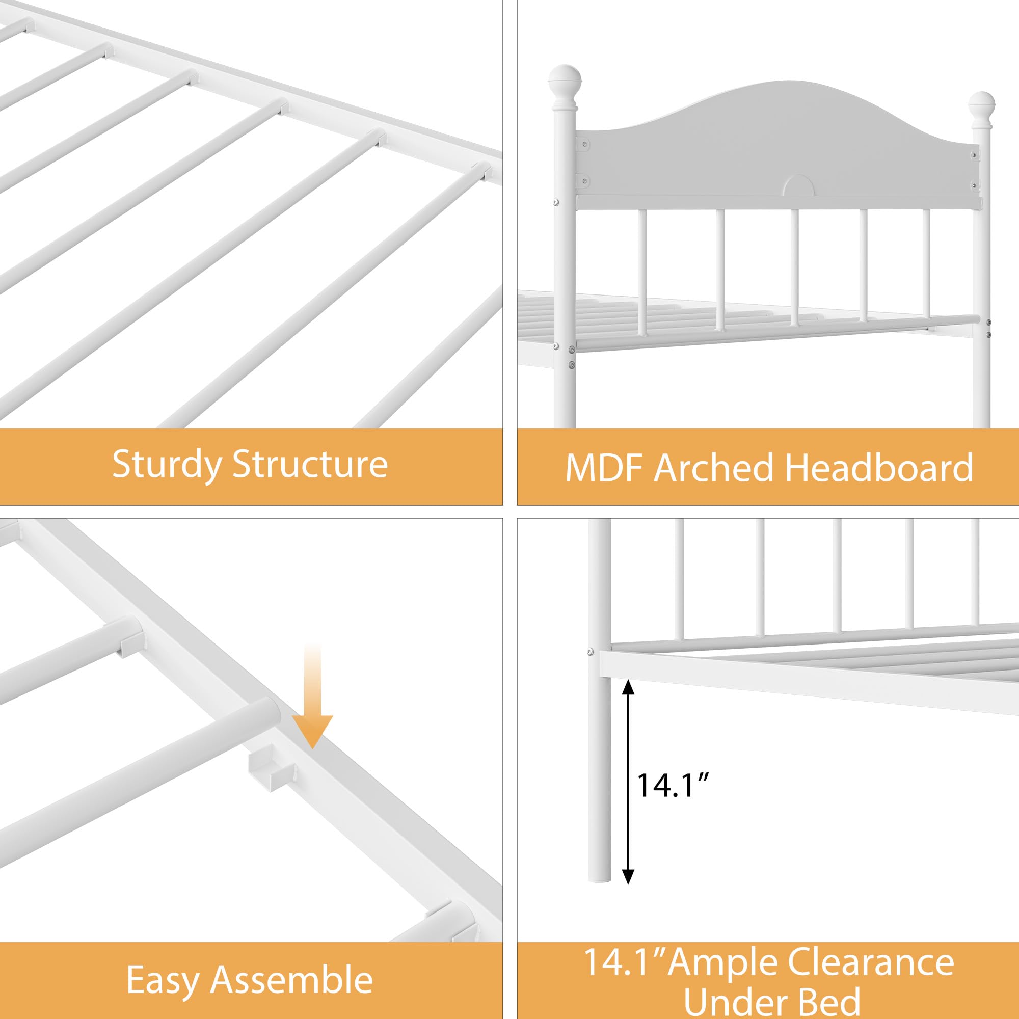Garvee Twin Daybed, Metal Day Bed with Stylish Headboard, Heavy Duty Steel Slats Platform for Living Room, Under-Bed Storage Space, Bedroom and Guest Room, White