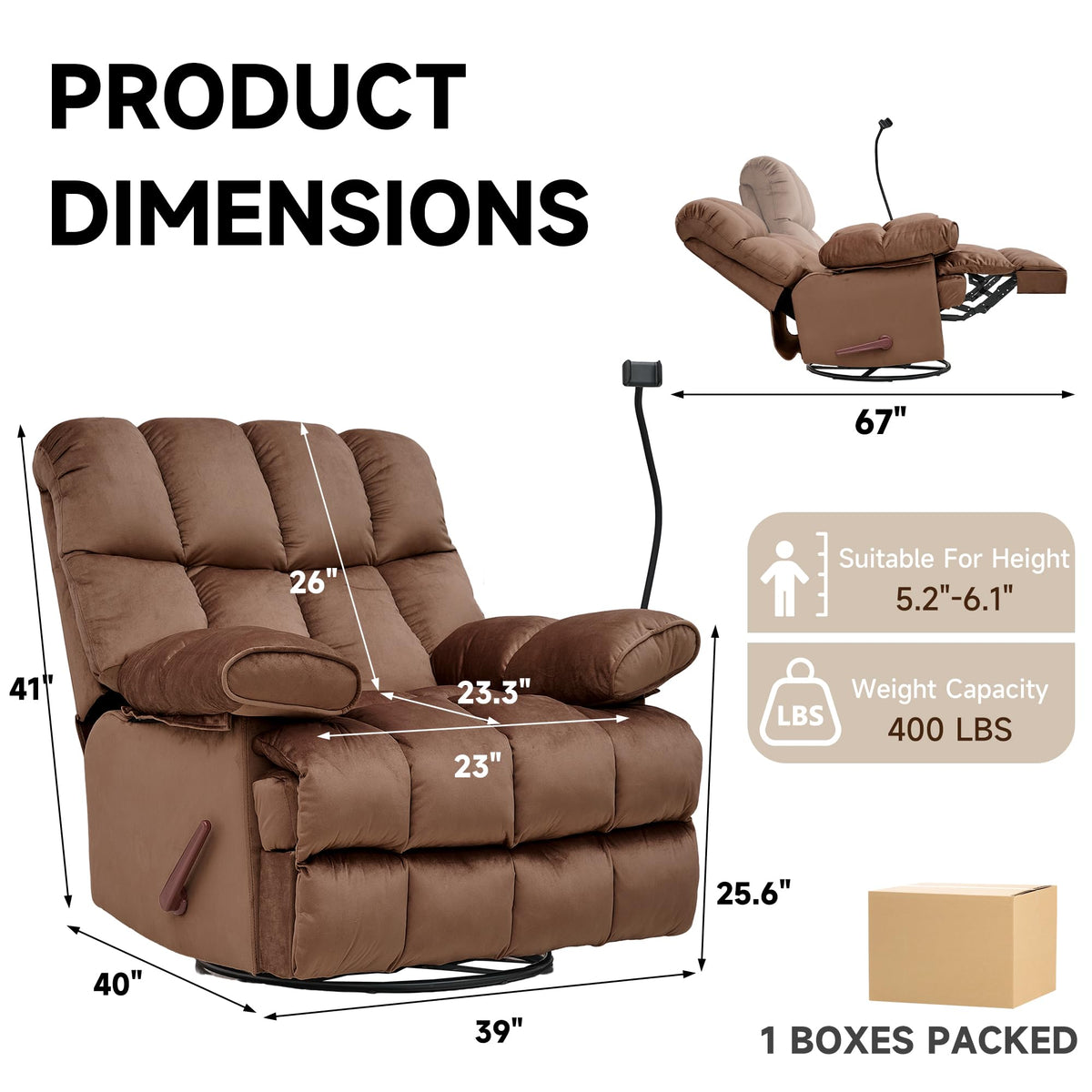 Cooexult Oversized Recliner Chair Swivel Rocker Manual Lazy Boy Recliners