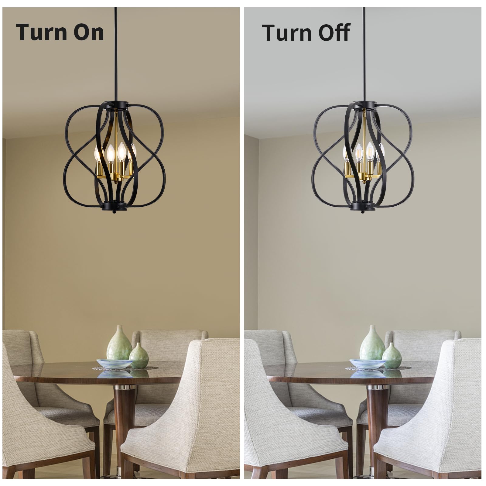 Black and Gold Chandelier Light Fixture, 18" Modern Farmhouse Industrial Chandelier, 4-Light Sphere Geometric Hanging Pendant Light Fixture for Dining Room Entryway Hallway Living Room Kitchen Island