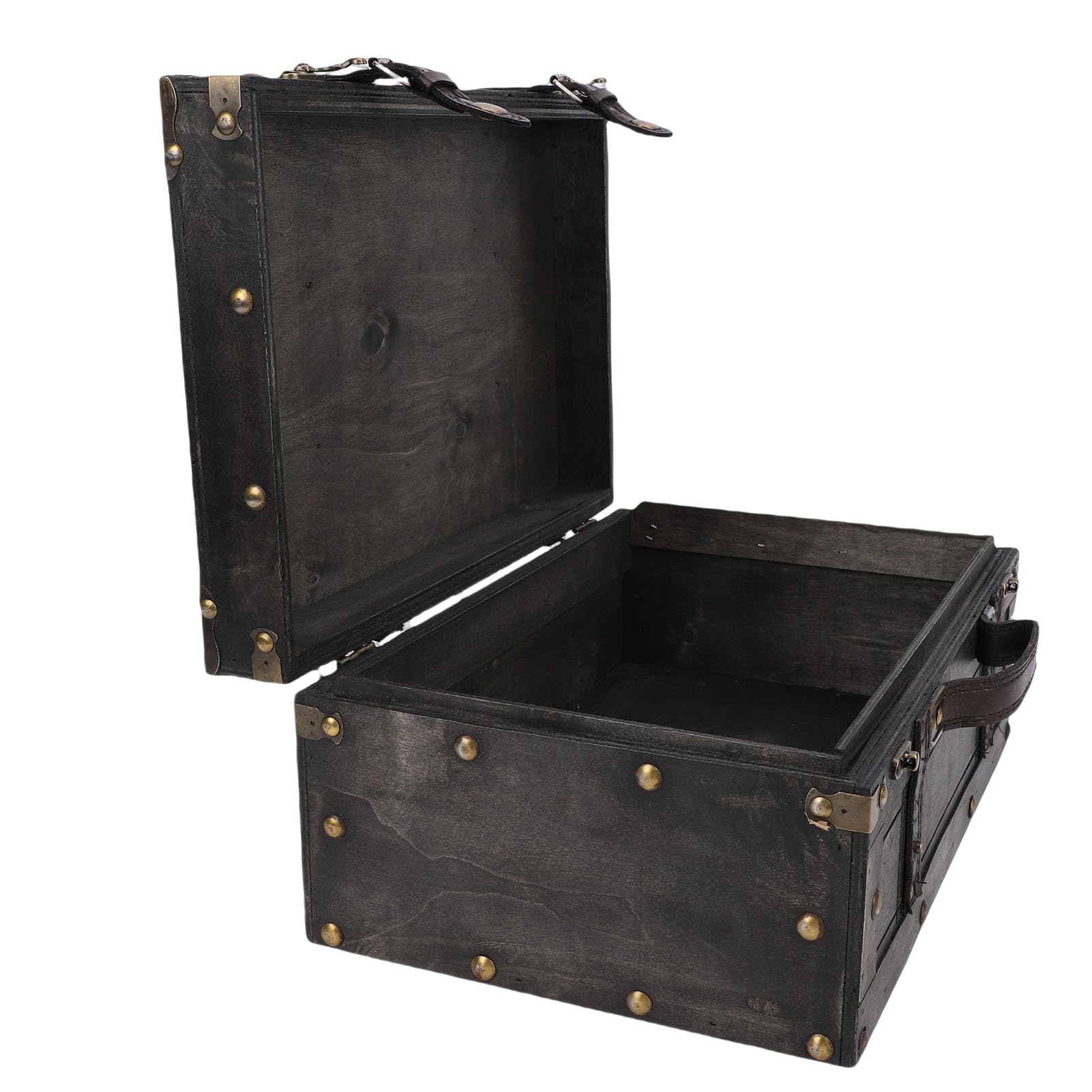 Vintage Wooden Storage Trunk with Hinged Lid & Leather Handle