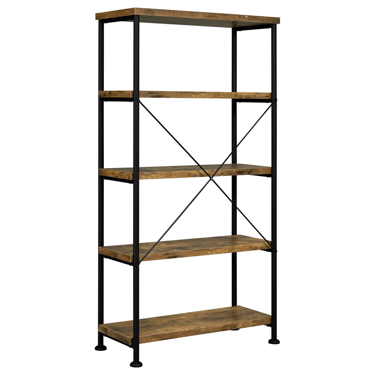 Coaster Home Furnishings - Analiese - Metal and Wood - 2-Piece Computer Desk and Bookcase Set with Three Storage Drawers, Four-Shelf Bookcase - Farmhouse - Home Office - Rustic Nutmeg - 801541-S2