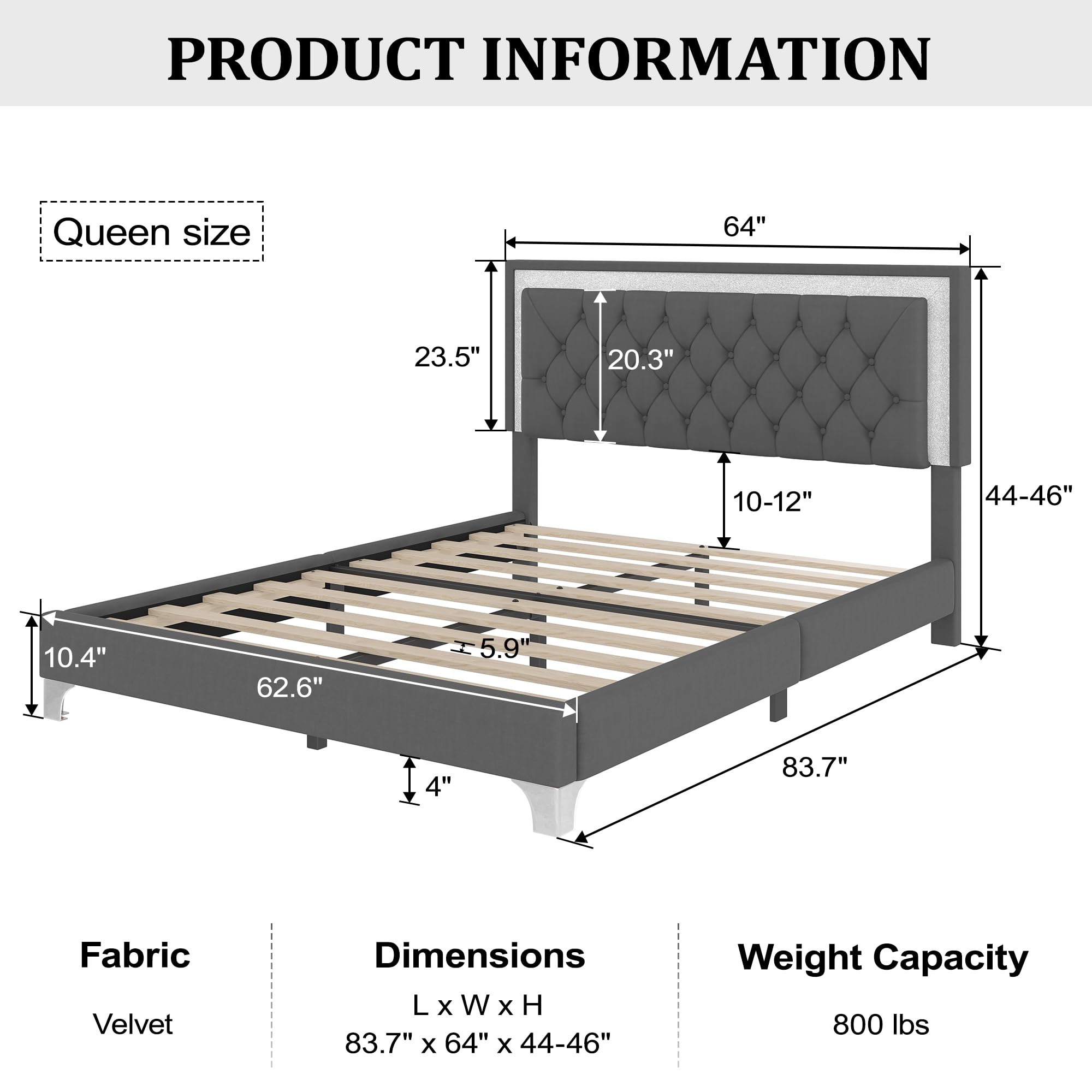 Queen Upholstered Platform Bed with LED & 2 Nightstands