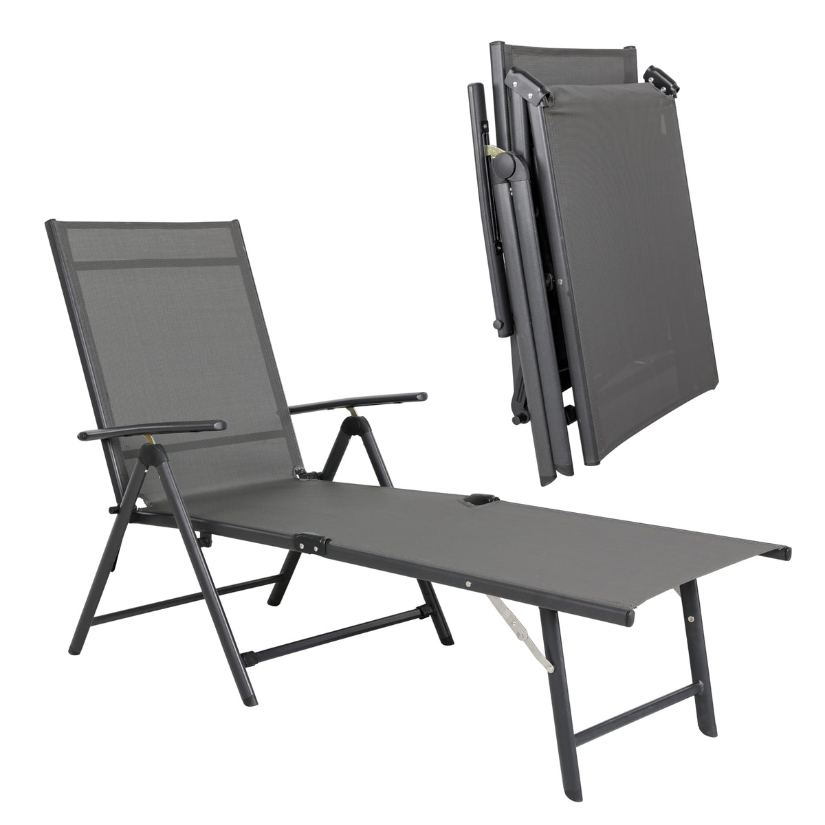 NUU GARDEN Outdoor Patio Lounge Chair, Patio Chaise Lounge Fully Assembled Chaise Lounge with Iron Frame and Textilene Fabric Lounge Chairs for Patio, Beach, Yard, Pool,Grey