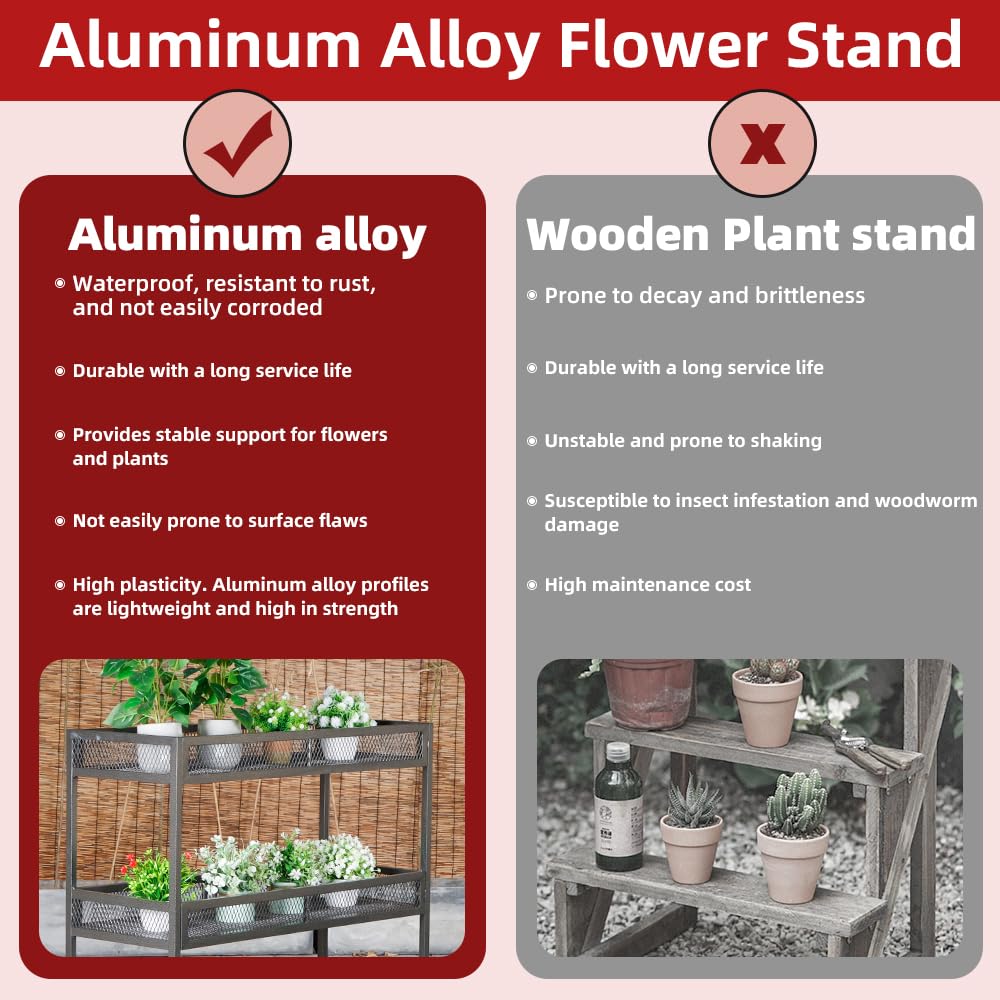 DHYGOTFUR Heavy-Duty Plant Stand Outdoor Aluminum with Wheels