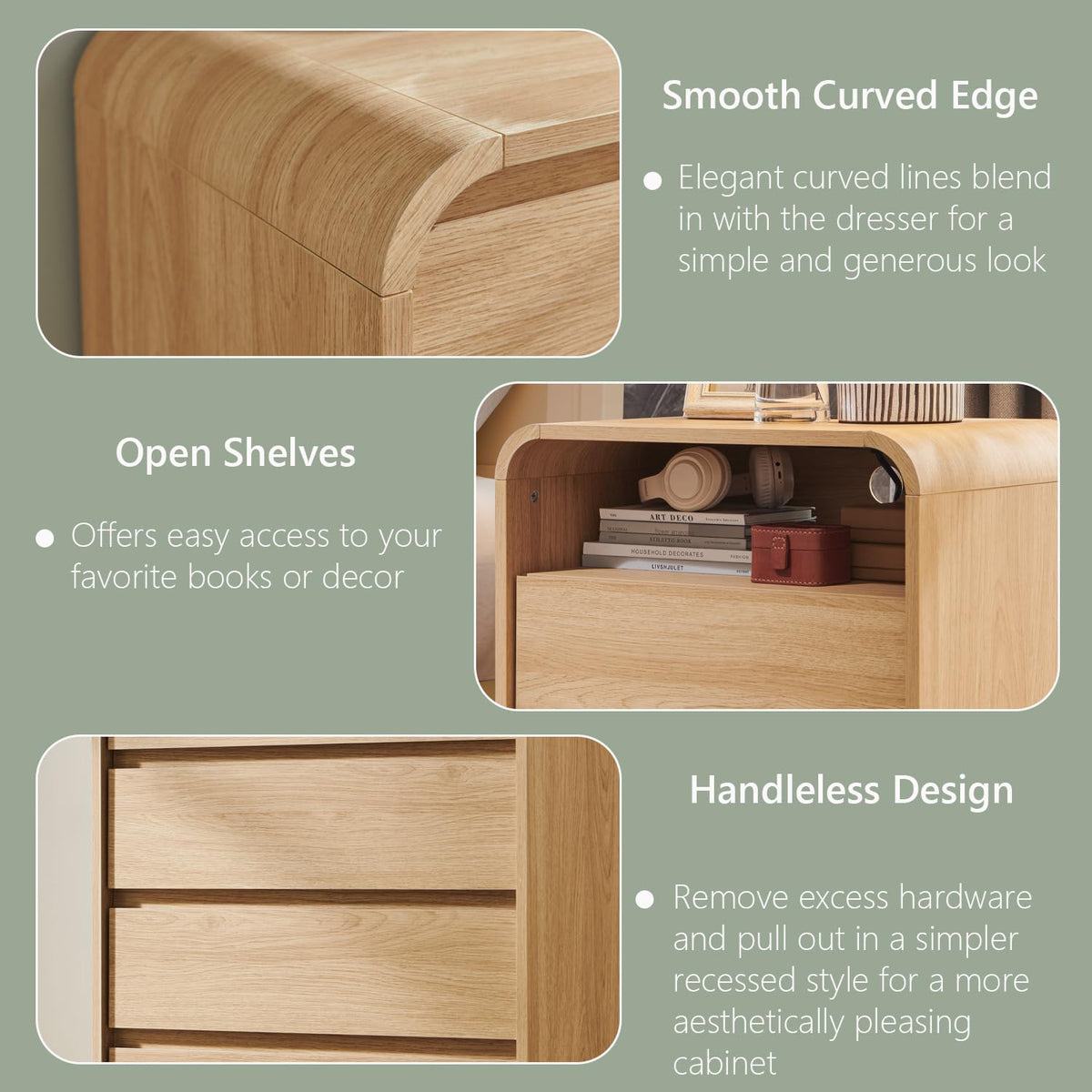 Aitjunz 25" Tall Modern Nightstand Set of 2, Wood Bedside Table,Natural Oak