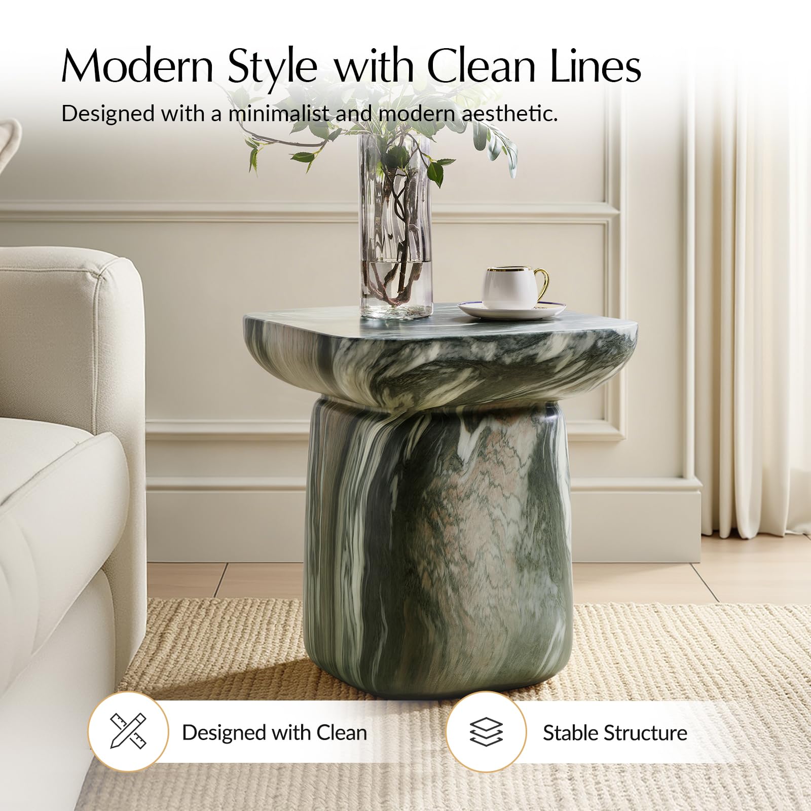 Concrete Pedestal Side Table with Faux Marble Finish