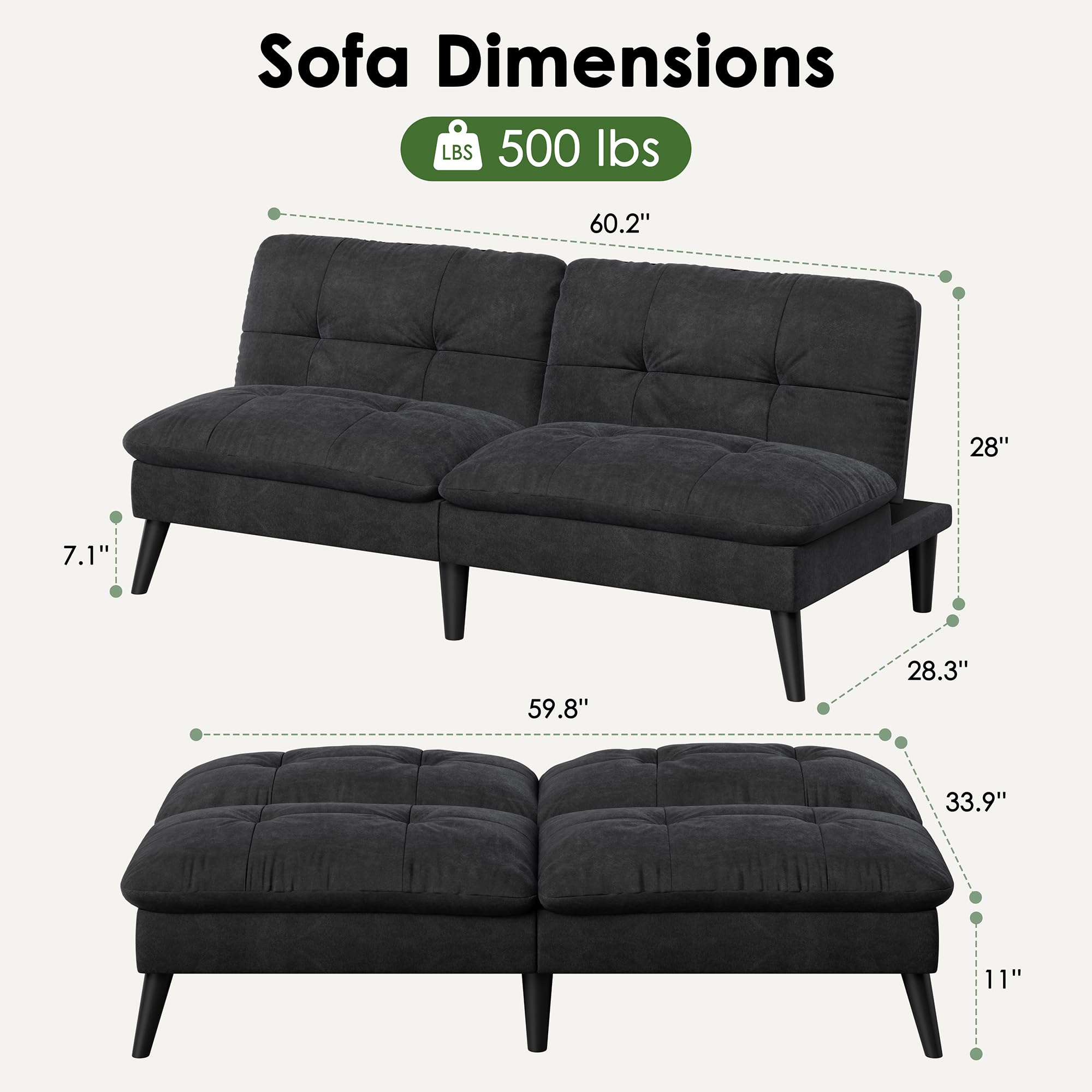 Velvet Futon Sofa Bed with Adjustable Backrest