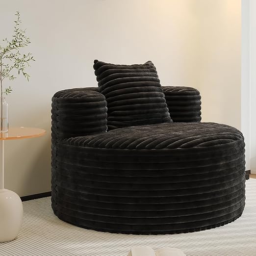 Round Corduroy Accent Chair with Pillow