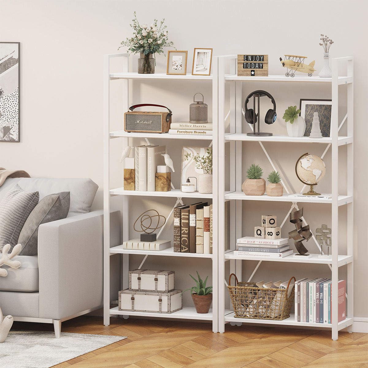 5-Tier White Oak Bookshelf