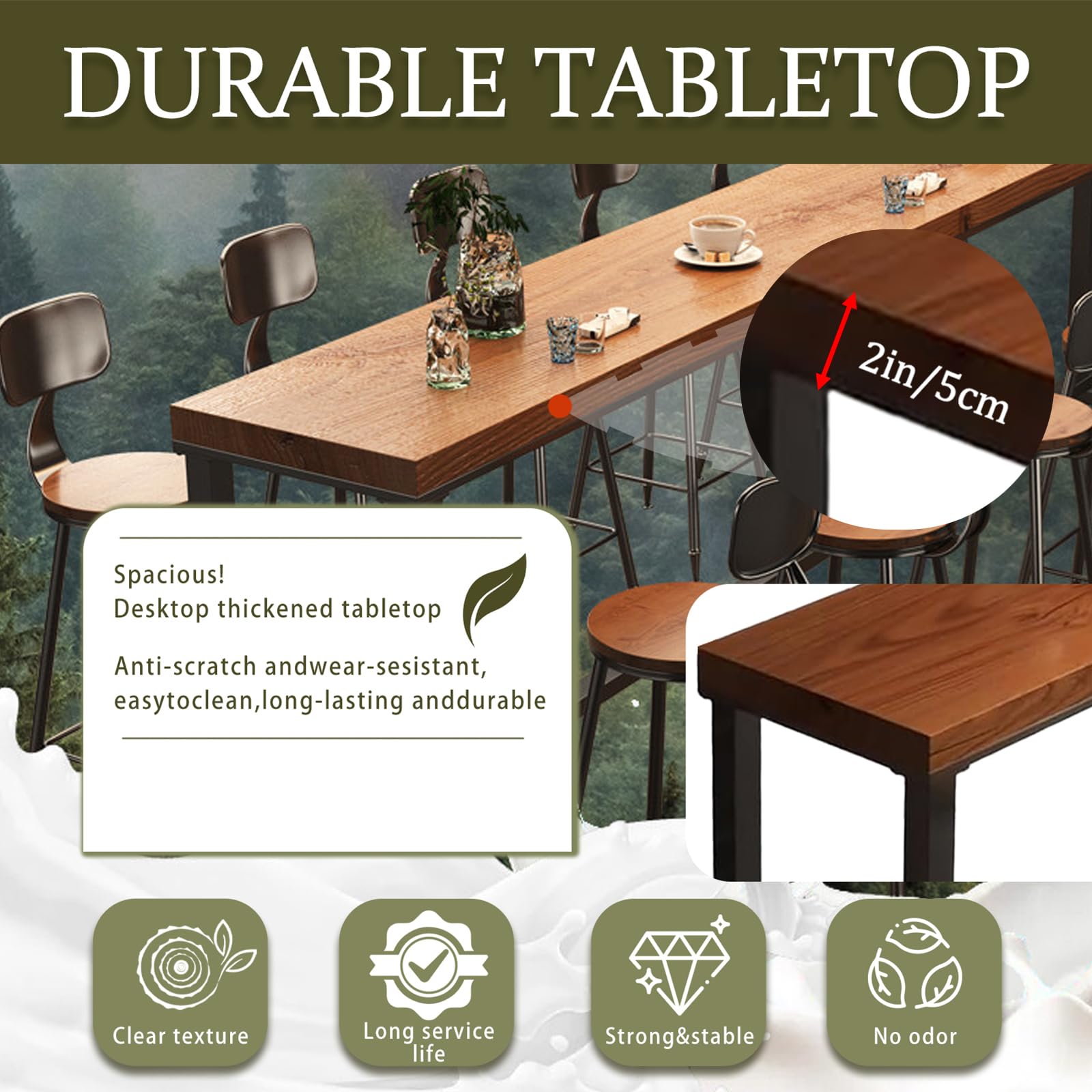 Caotpe Bar Height Table Long Bar Table Solid Wood Farmhouse Bar Table Industrial Long Bar Height Table for Kitchen Coffee Shop, No Stool(47" L x 15.7" W x 41.3" H)
