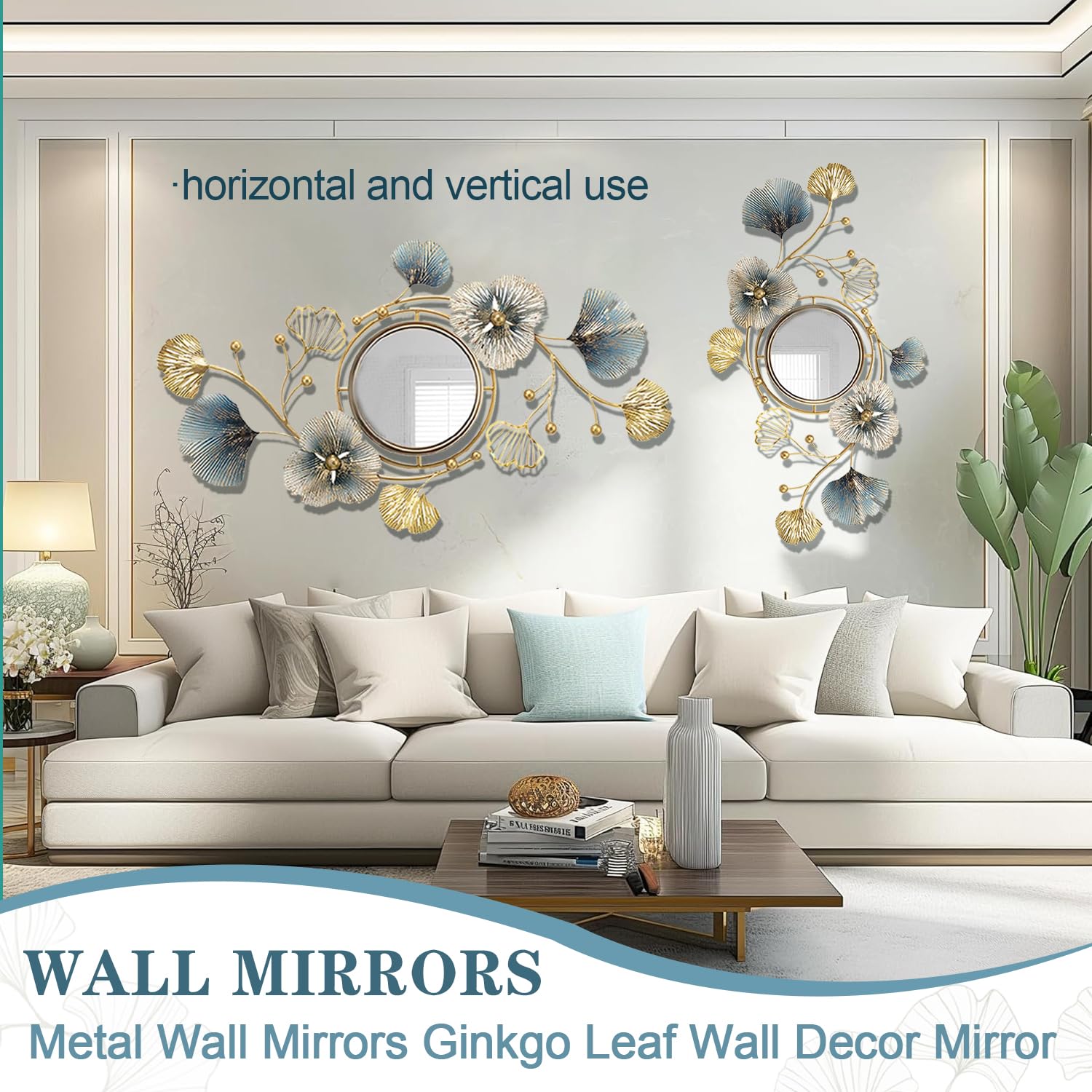 Ginkgo Leaf Wall Mirror – 3D Metal Decorative Mirror