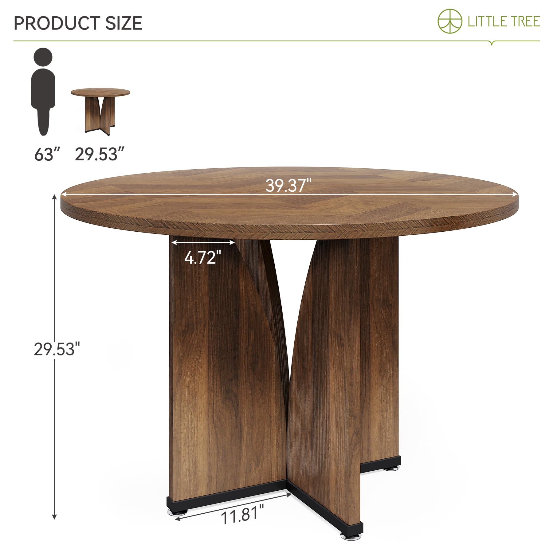 LITTLE TREE 39-Inch Round Dining Table for 4, Rustic Kitchen Table with X-Shaped Stable Pedestal, Farmhouse Dinner Table for Dining Room, Living Room, Dark Brown