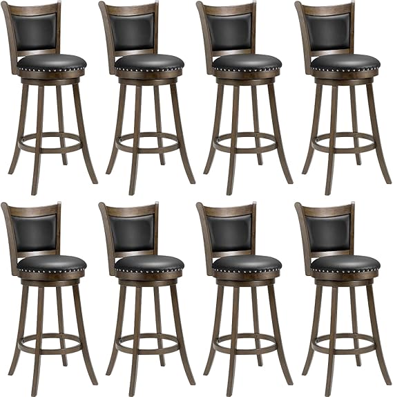 Swivel Bar Stools Set of 4 with Back & Footrest