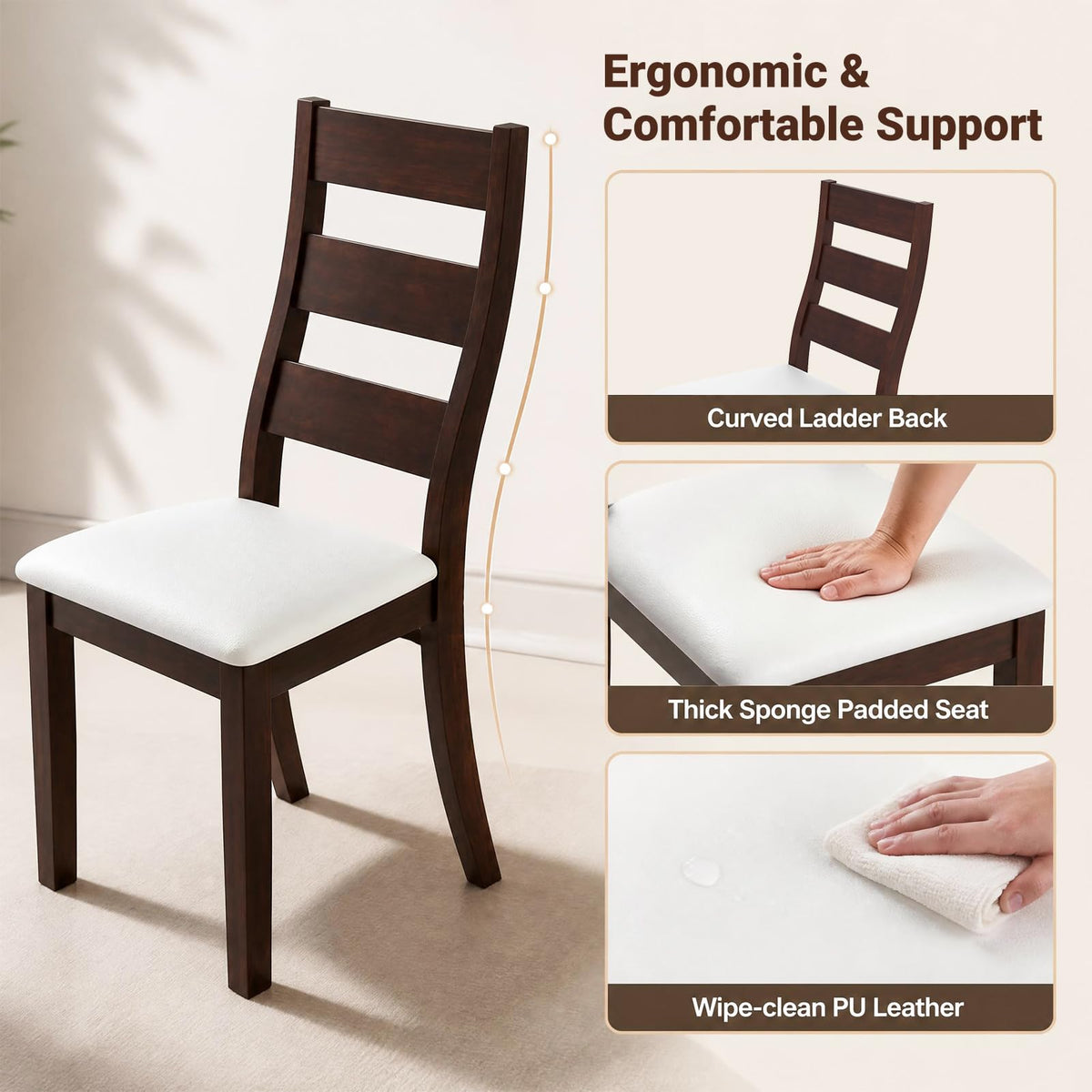 GIANTEX Small Dining Table Set for 2, Wood Square Kitchen Table and 2 Dinner Chairs with Upholstered Seat & Curved Backrest, Space-Saving Dinette Set for Small Space, Living Room, Dining Room