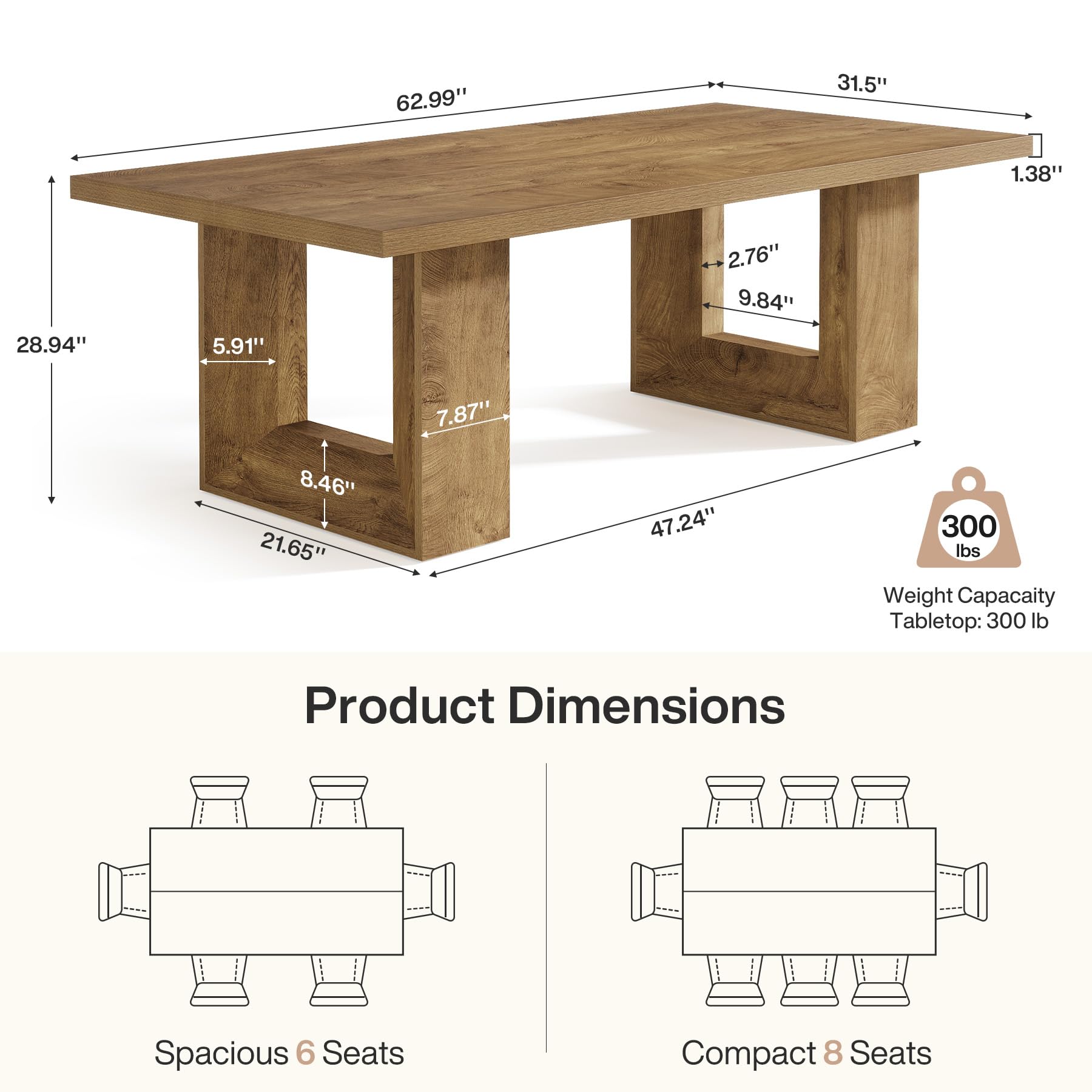 Farmhouse Dining Table, 63" Rectangular