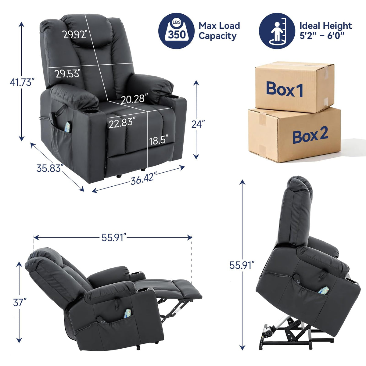 Oversized Power Lift Recliner Chair for Elderly with Heat and Massage