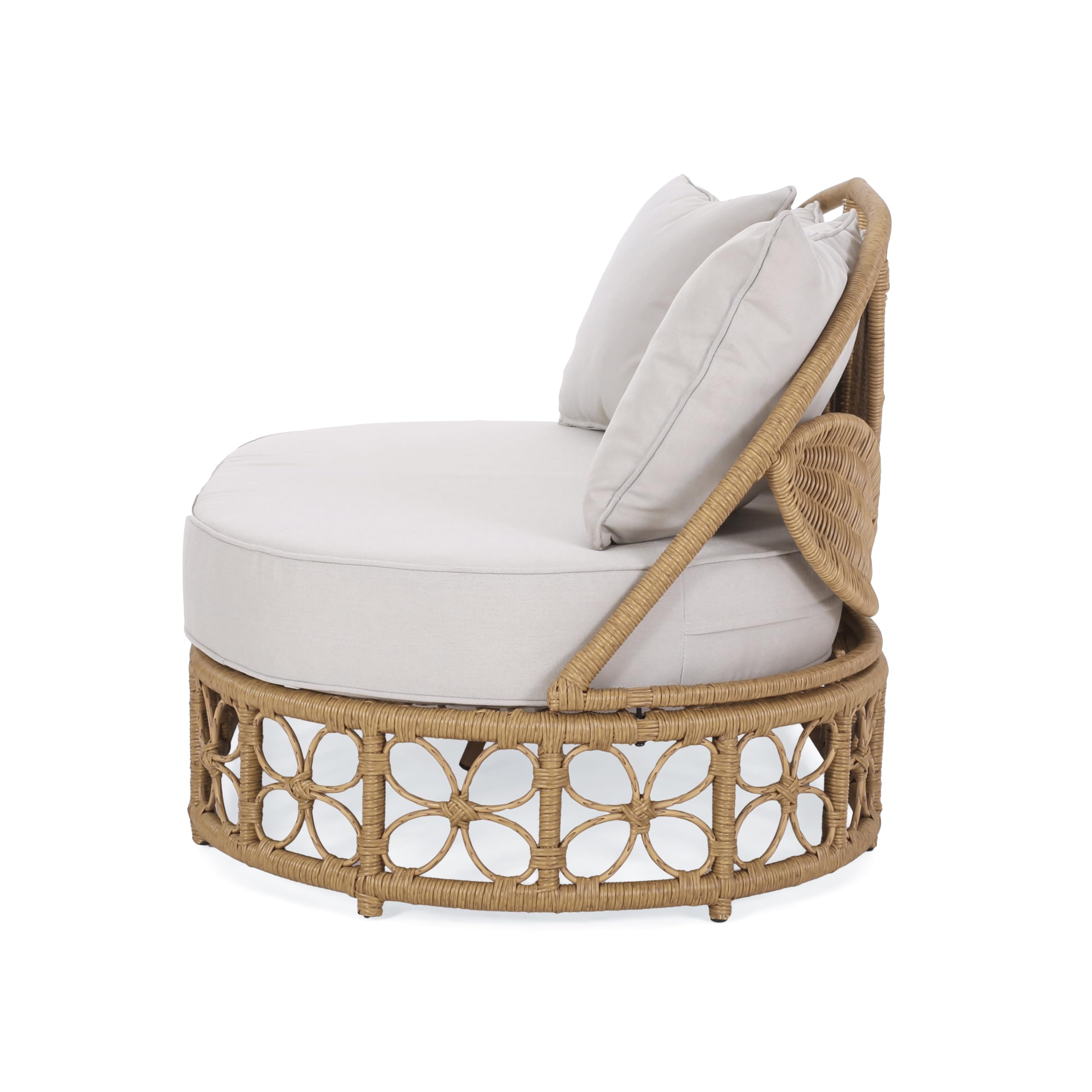 Merax Outdoor Wicker Daybed with Water Resistant Cushion and 3 Throw Pillows, Boho Patio 60" Rattan Sun Day Bed for Lawn Garden Backyard Pool, All-Weather, Light Brown